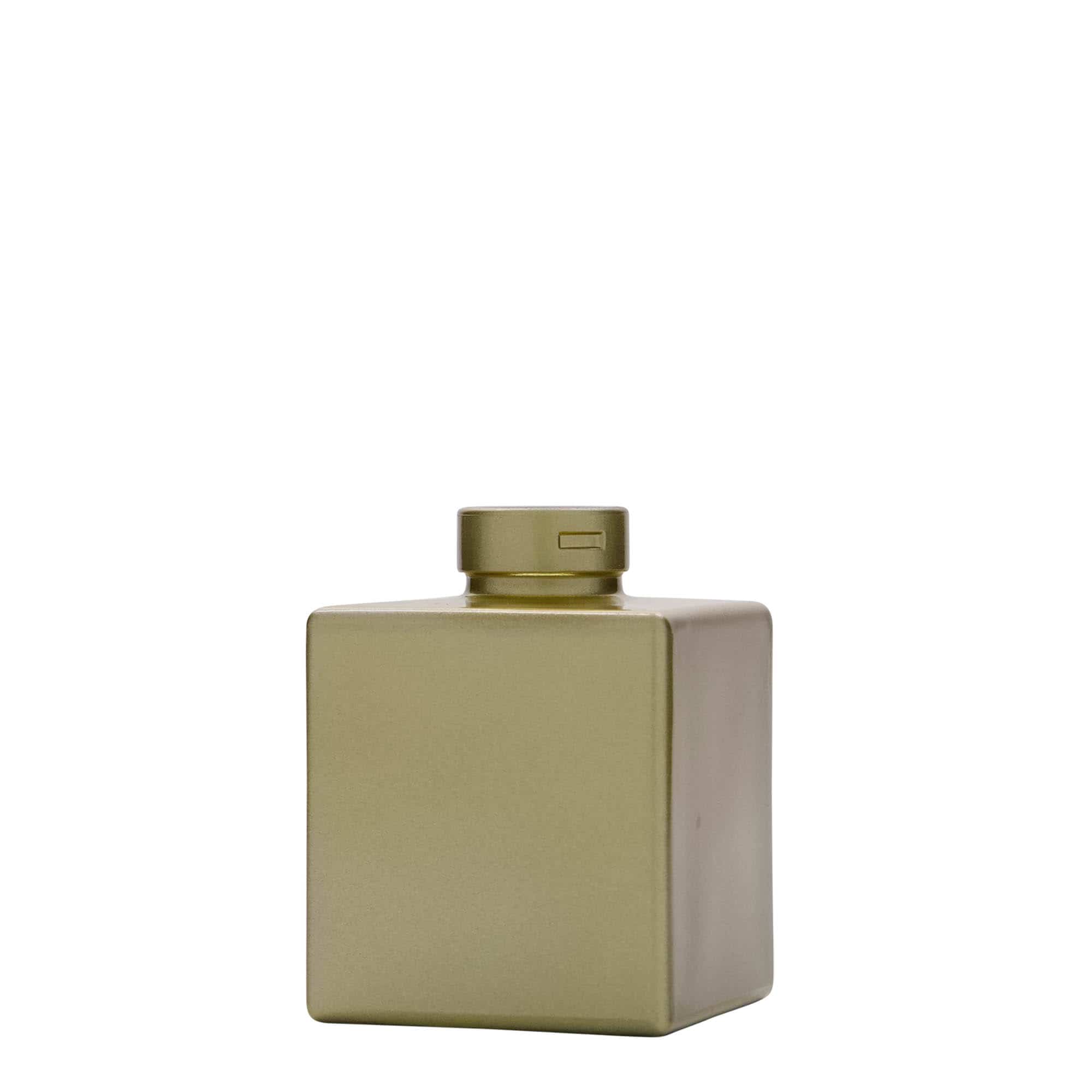 100 ml sklená fľaša „Cube“, štvorcová, zlatá farba, hrdlo: korok