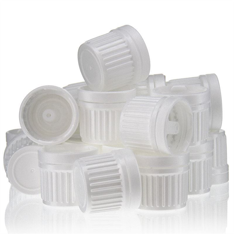 Skrutkovací uzáver s kvapkadlom, PE plast, biela farba, pre hrdlo: DIN 18