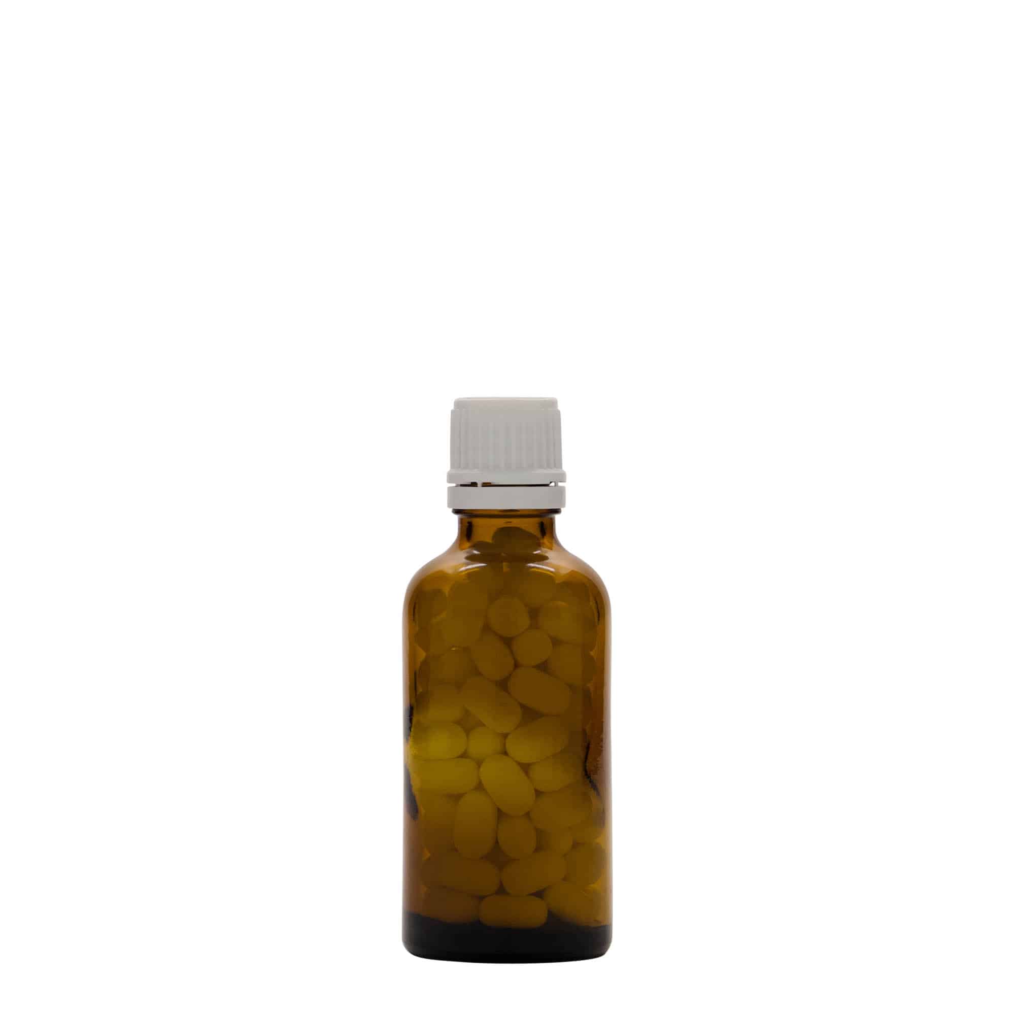 50 ml liekovka, sklená, hnedá farba, hrdlo: DIN 18