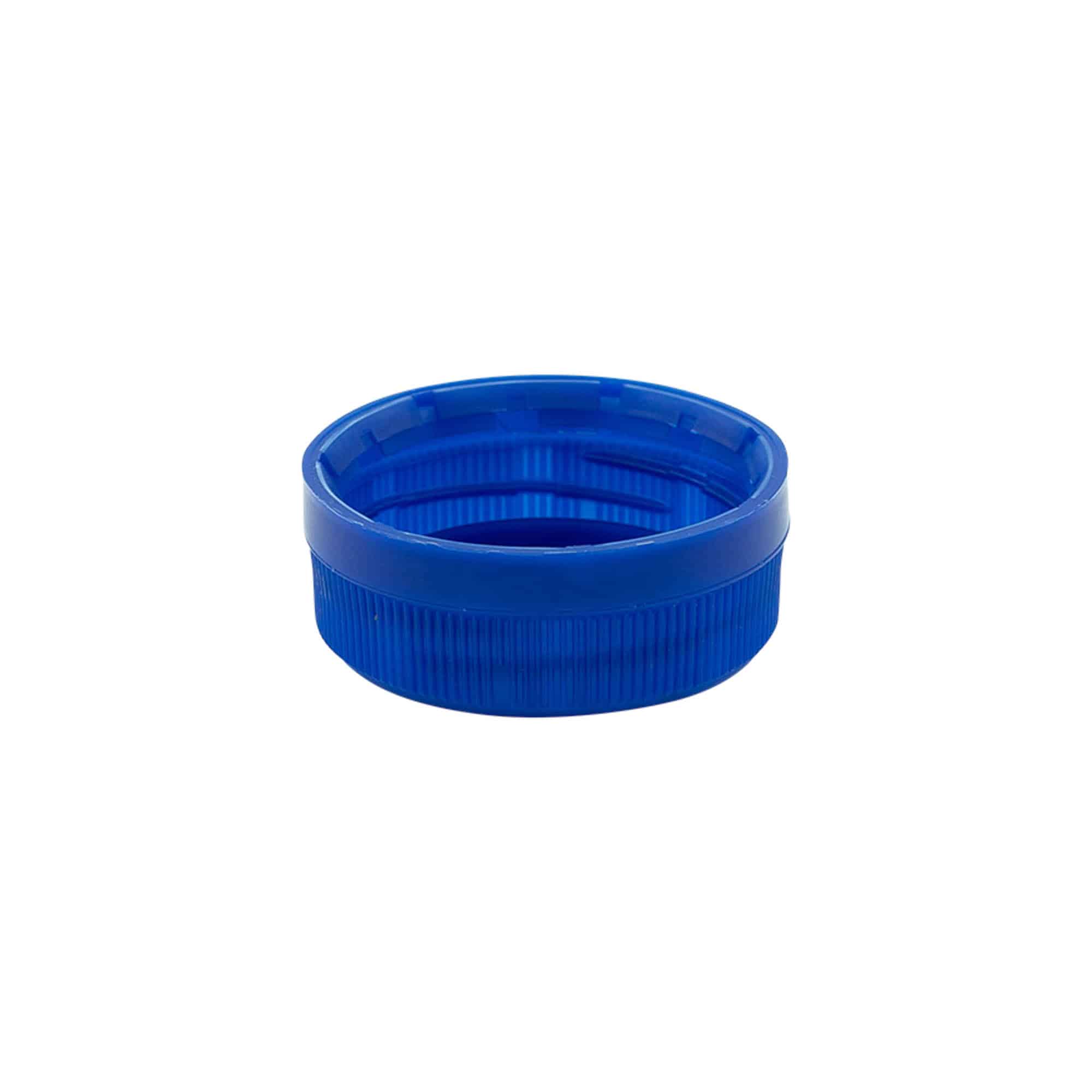 Skrutkovací uzáver dvojitý závit, PE plast, modrá farba, pre hrdlo: PET 38 mm