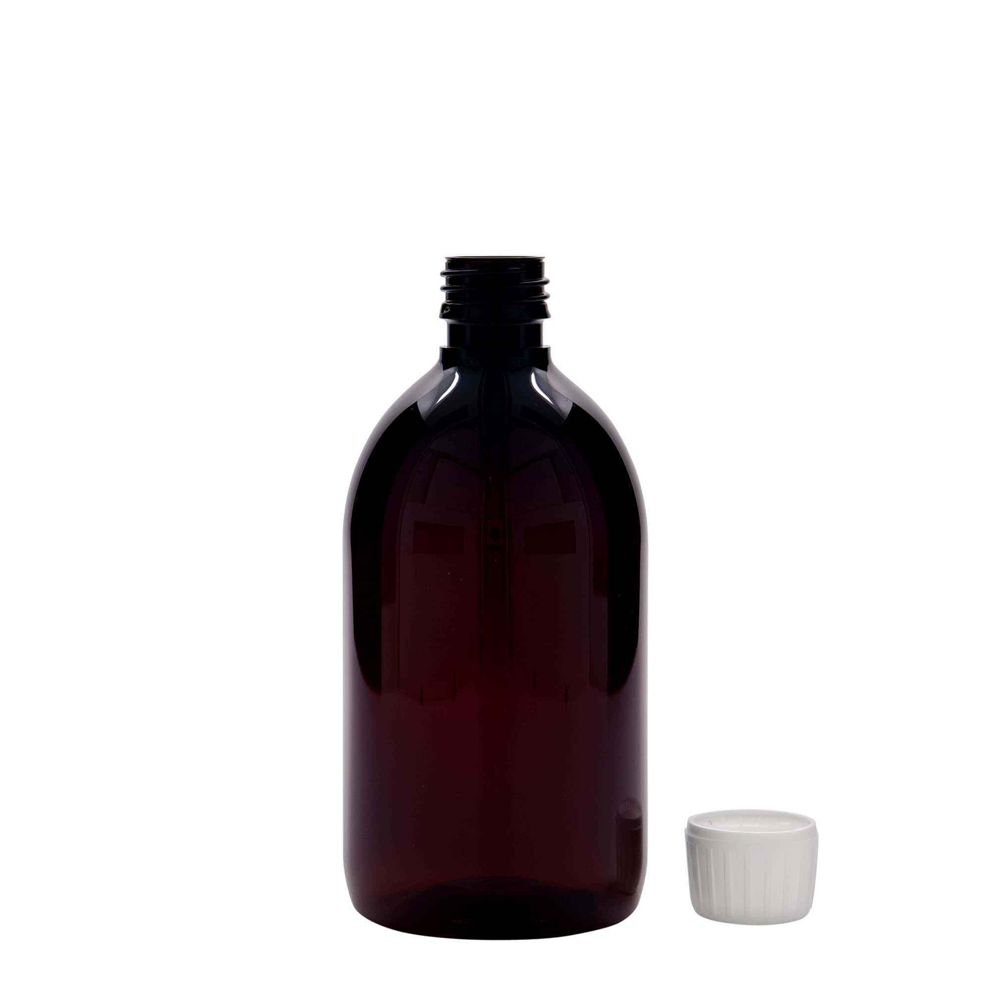 500 ml PET liekovka, hnedá farba, plast, hrdlo: PP 28