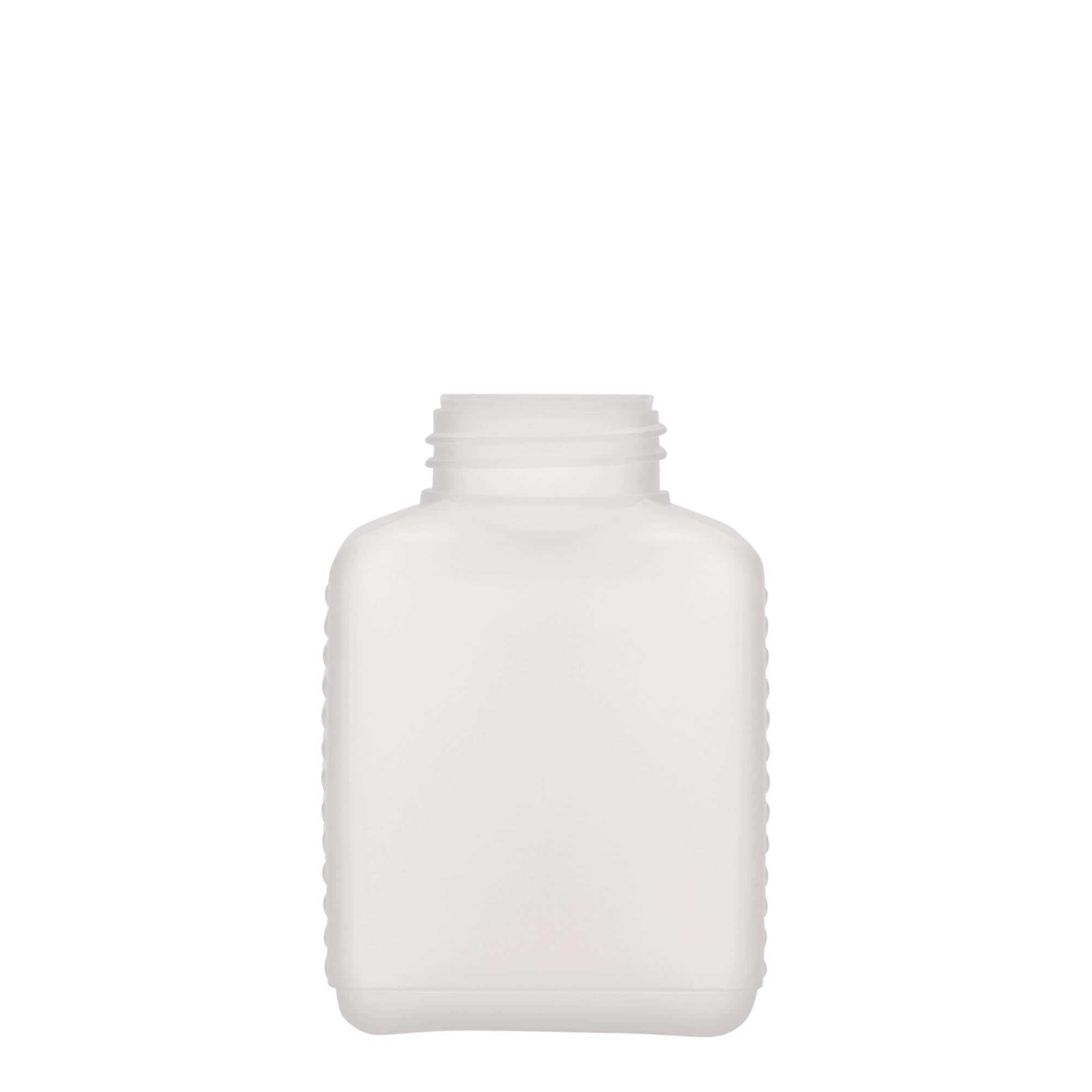 250 ml fľaša so širokým hrdlom, obdĺžniková, HDPE plast, prírodná farba, hrdlo: DIN 40 EPE