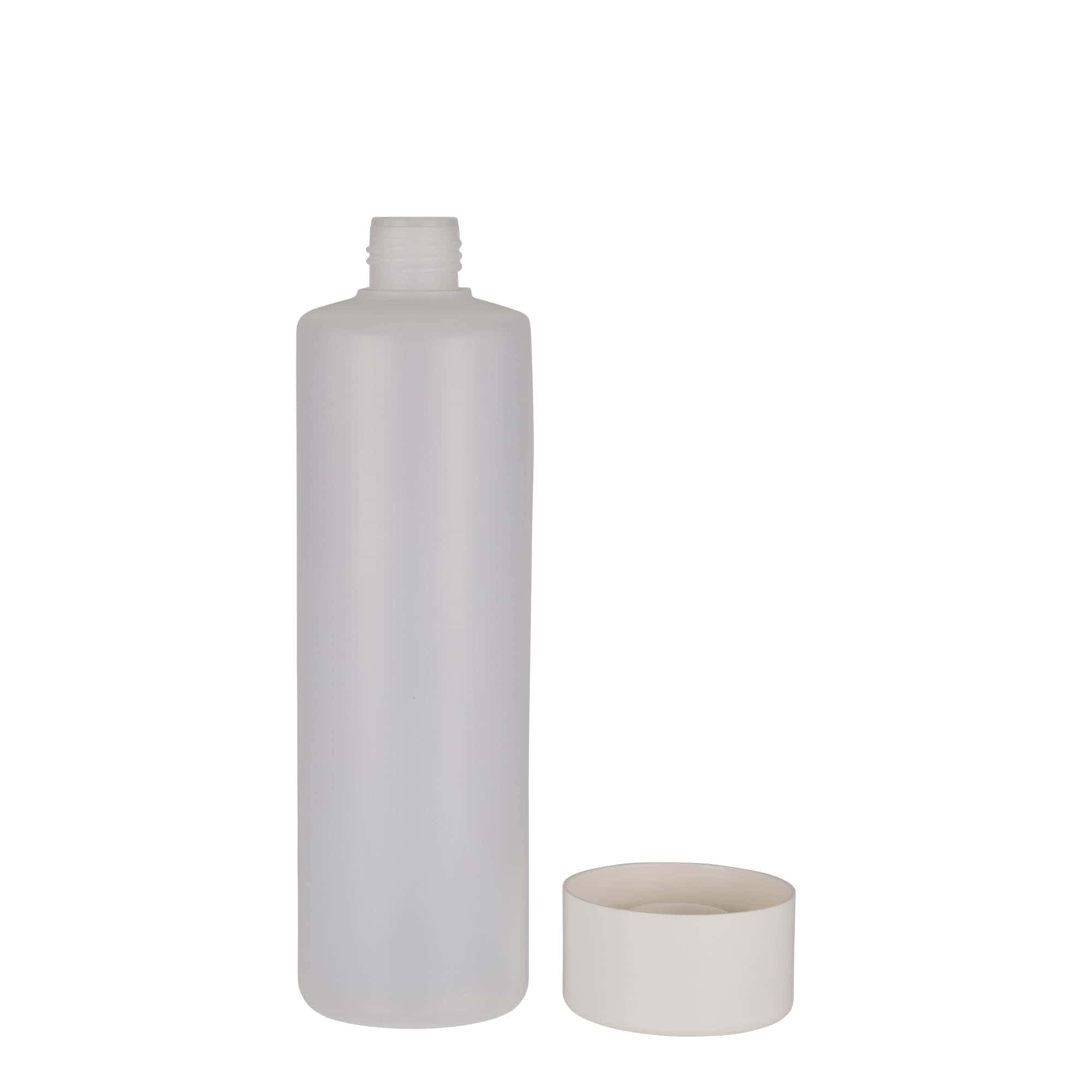 500 ml okrúhla fľaša, PE plast, prírodná farba, hrdlo: skrutkovací uzáver