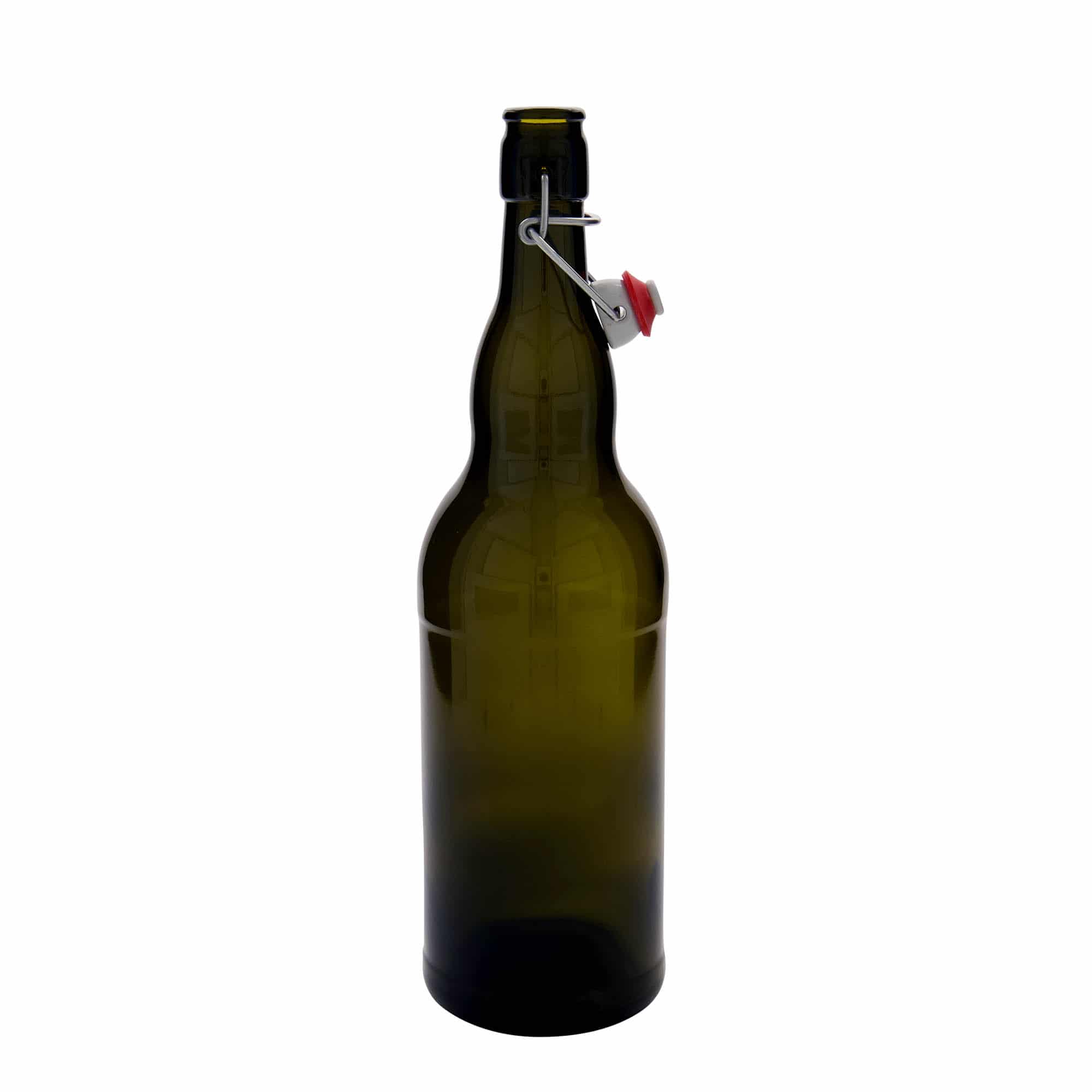 1 000 ml fľaša na belgické pivo, sklená, antická zelená farba, hrdlo: strmeňový uzáver
