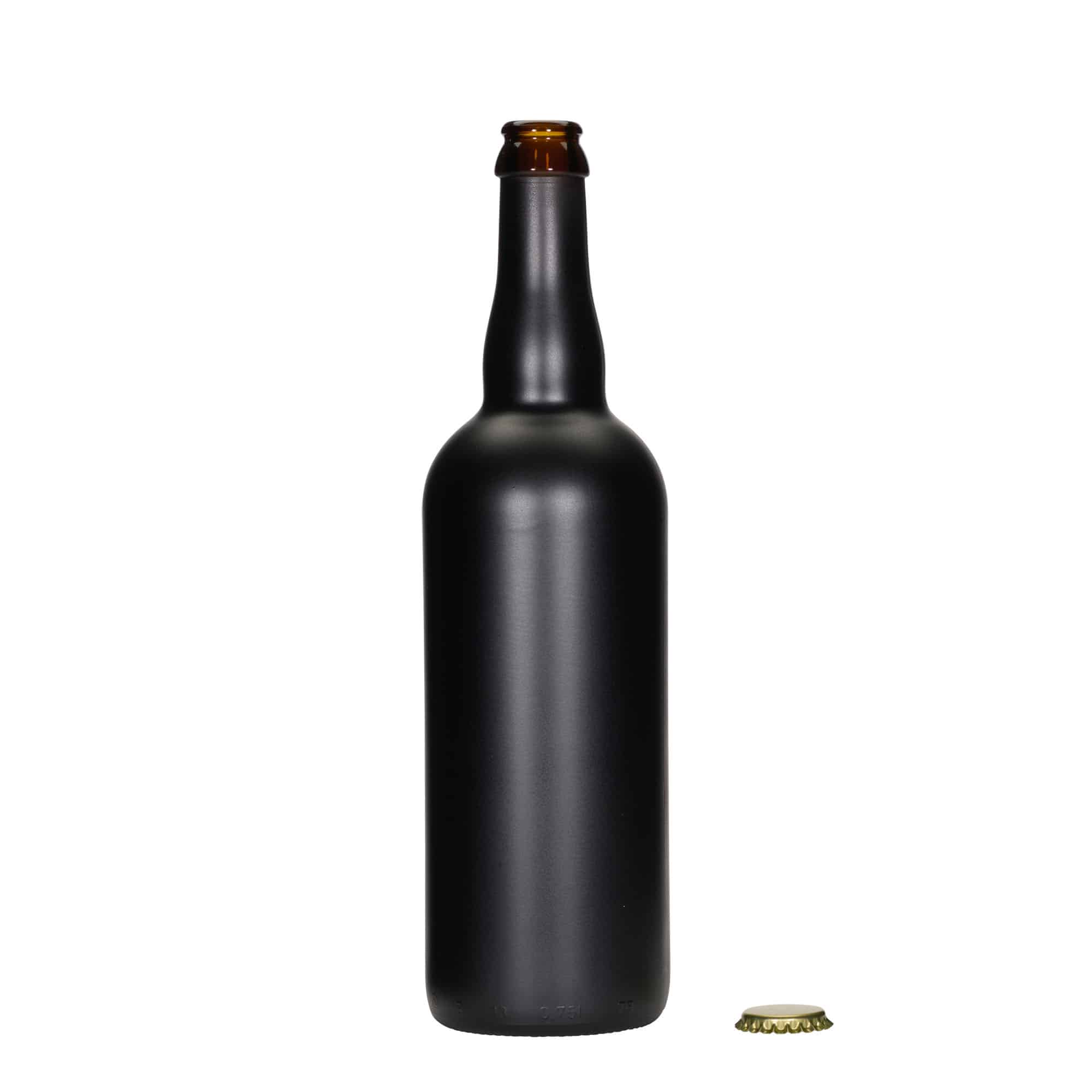 750 ml pivová fľaša Belgicko, sklo, čierna, hrdlo: korunkový uzáver