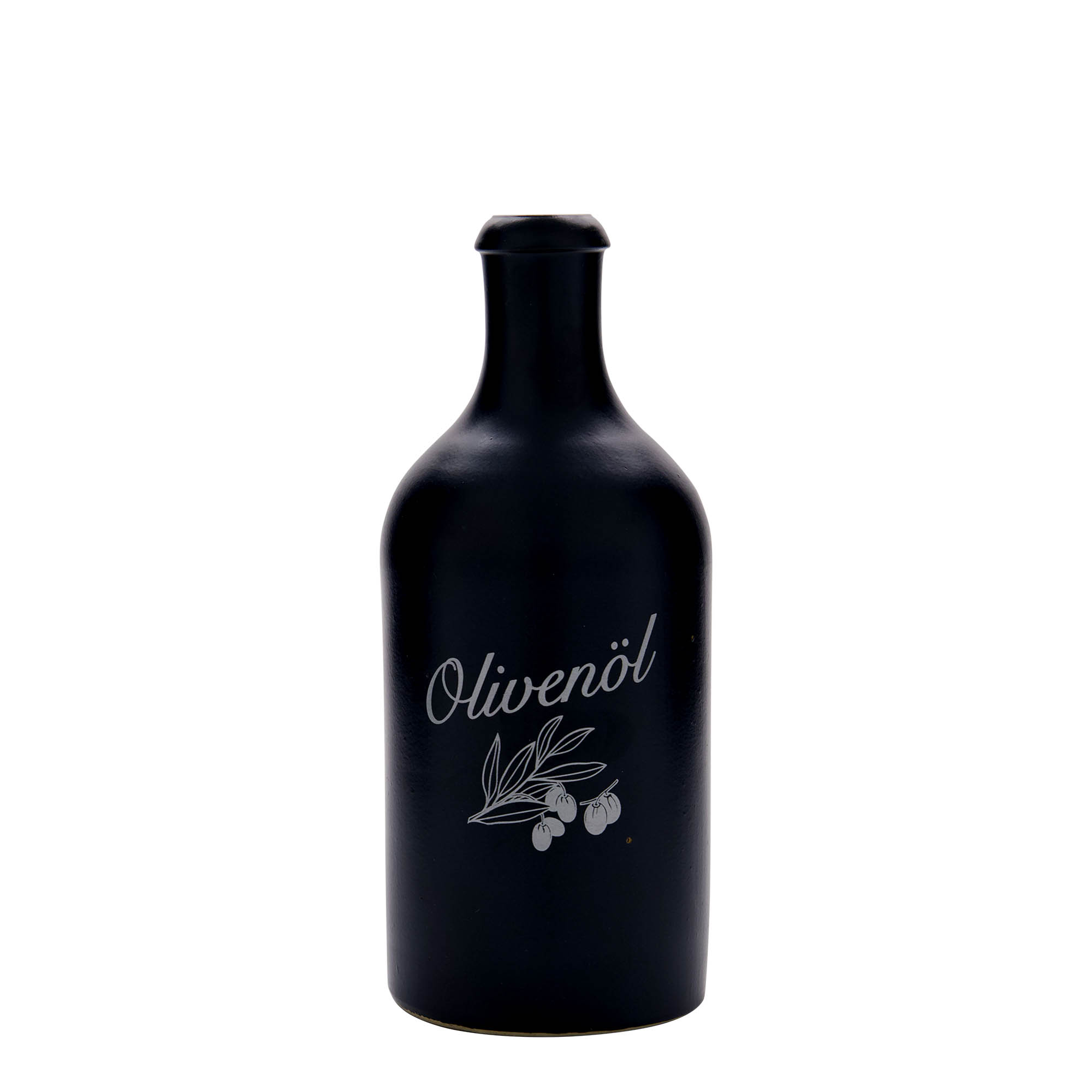 500 ml hlinený džbán, motív: olivový olej, kamenina, čierny, hrdlo: korek