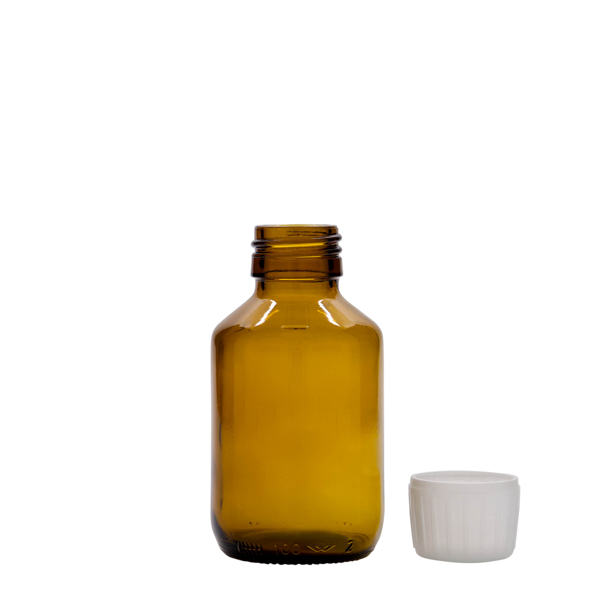 100 ml lekárska fľaša, hnedá, sklo, hrdlo: PP 28 100 ml lekárska fľaša, hnedá, sklo, hrdlo: PP 28