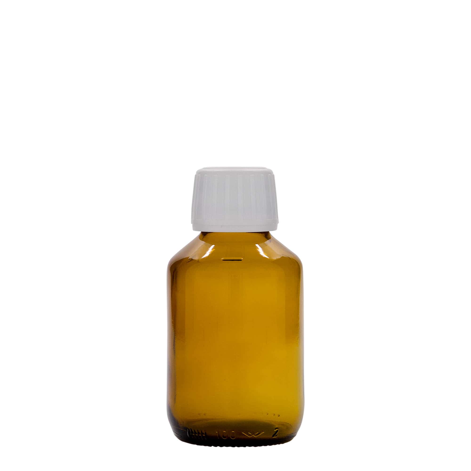 100 ml lekárska fľaša, hnedá, sklo, hrdlo: PP 28 100 ml lekárska fľaša, hnedá, sklo, hrdlo: PP 28
