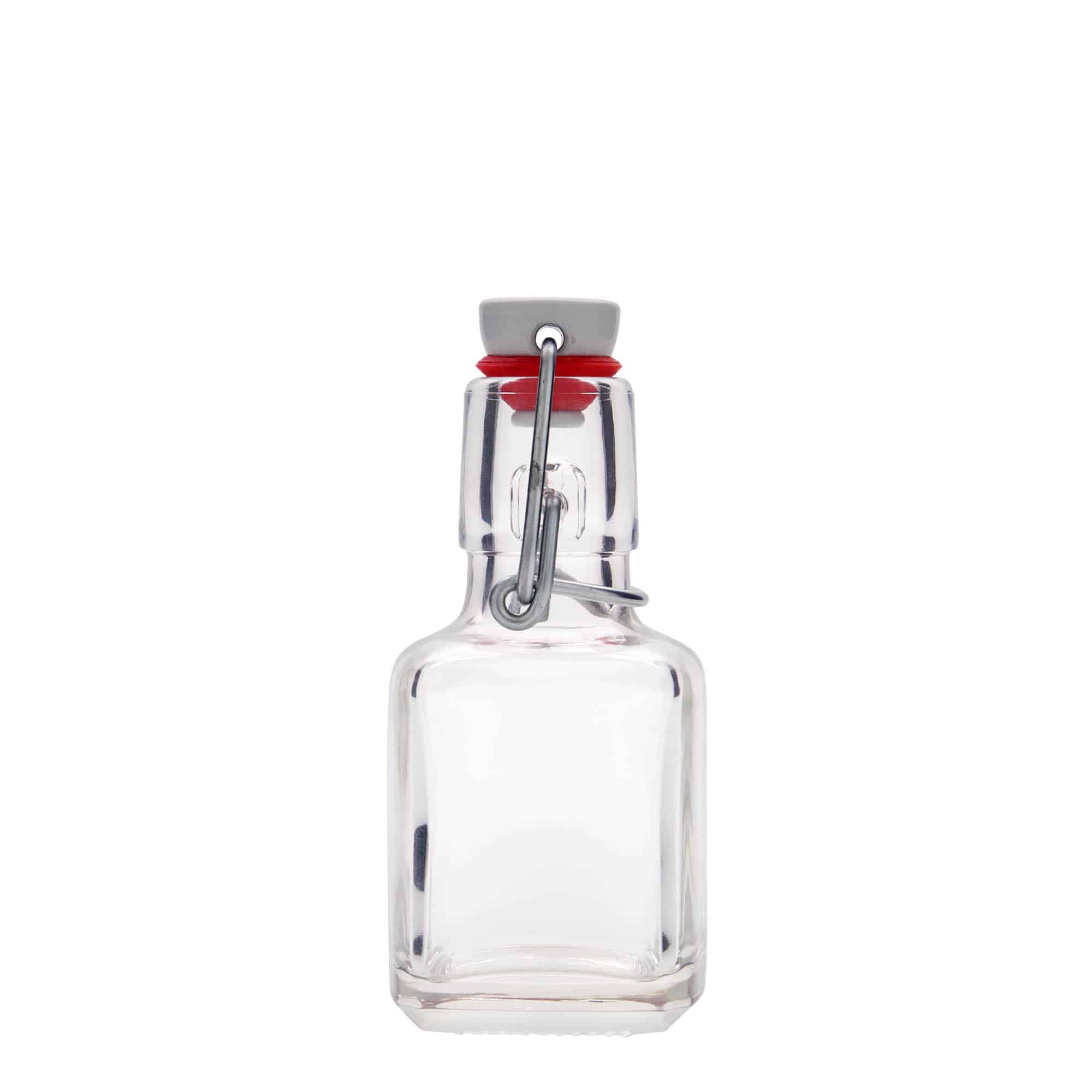 100 ml sklená fľaša „Kubica“, štvorcová, hrdlo: strmeňový uzáver