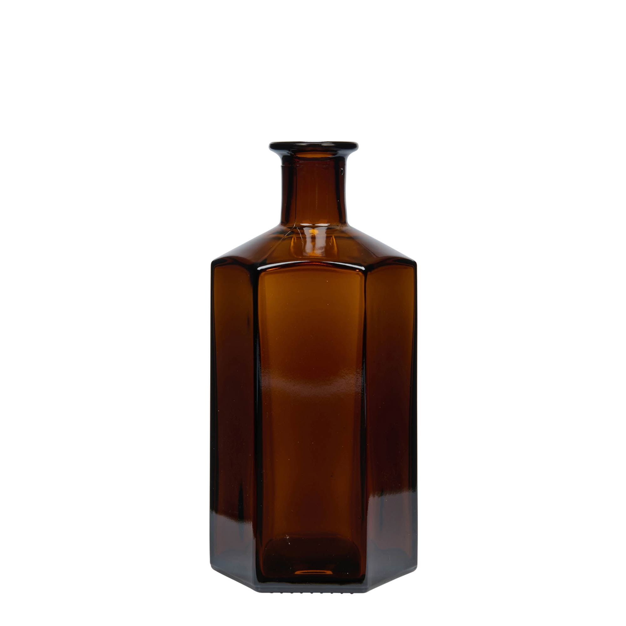 500 ml sklenená fľaša lekárnika 'Jimmy', šesťhranná, hnedá, hrdlo: korkové