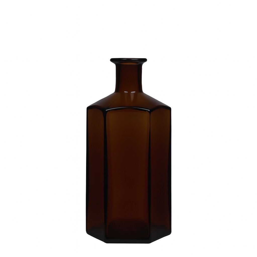 500 ml sklenená fľaša lekárnika 'Jimmy', šesťhranná, hnedá, hrdlo: korkové
