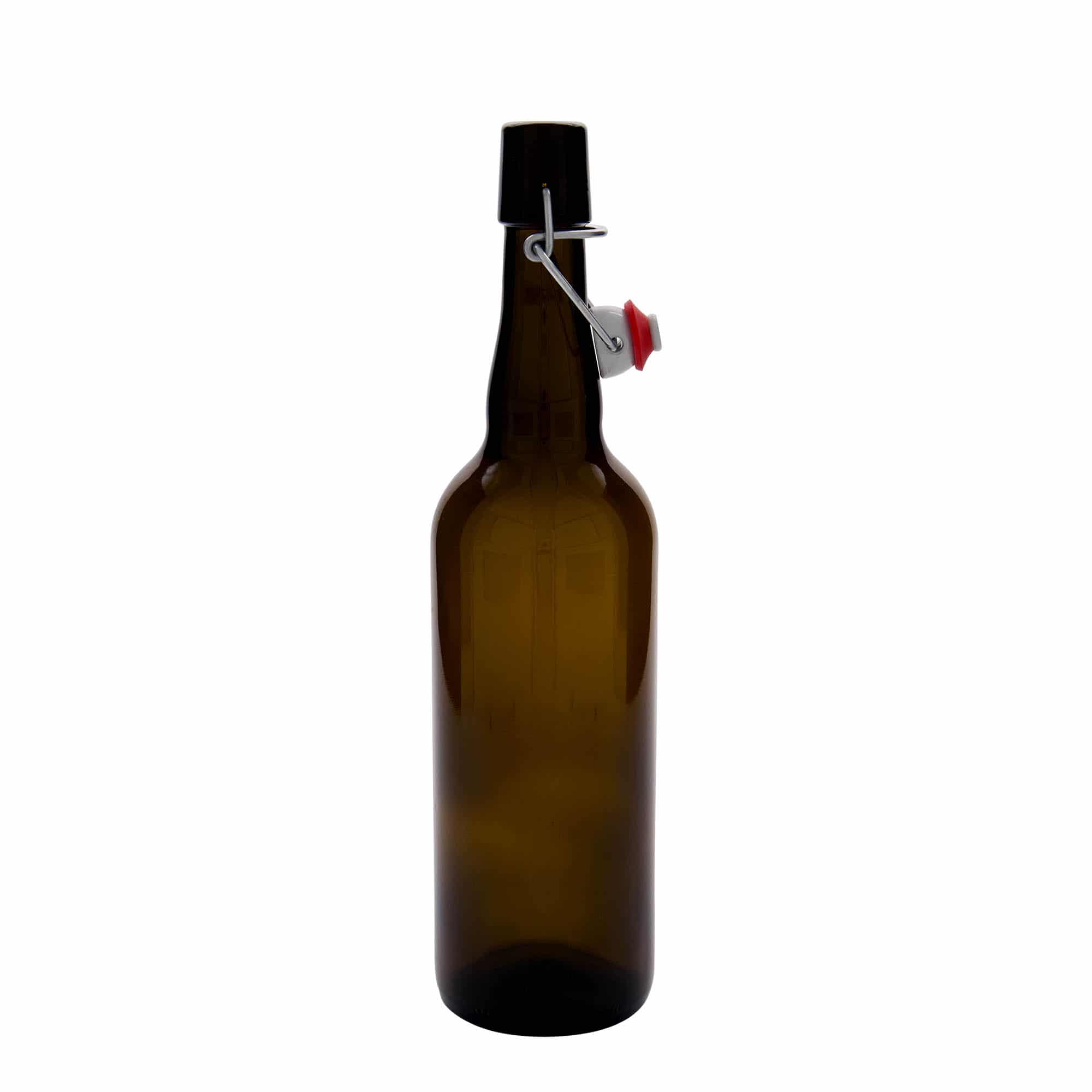 750 ml fľaša na belgické pivo, sklená, hnedá farba, hrdlo: strmeňový uzáver