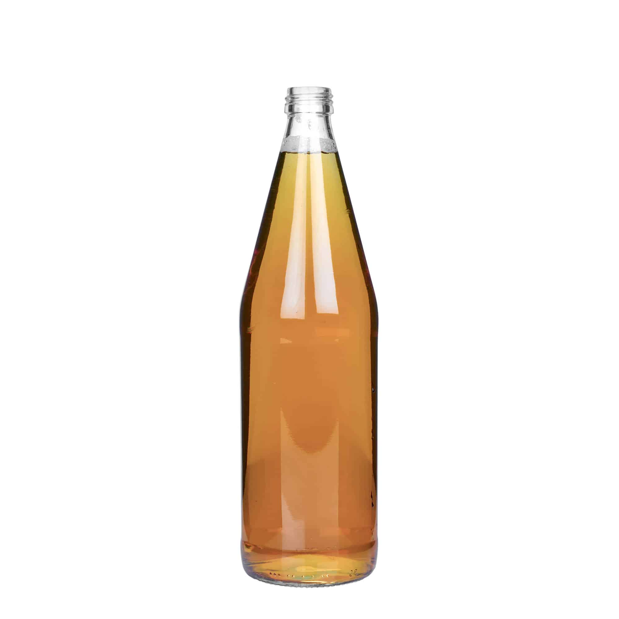 750 ml univerzálna fľaša mrkvový tvar, sklená, hrdlo: PP 28