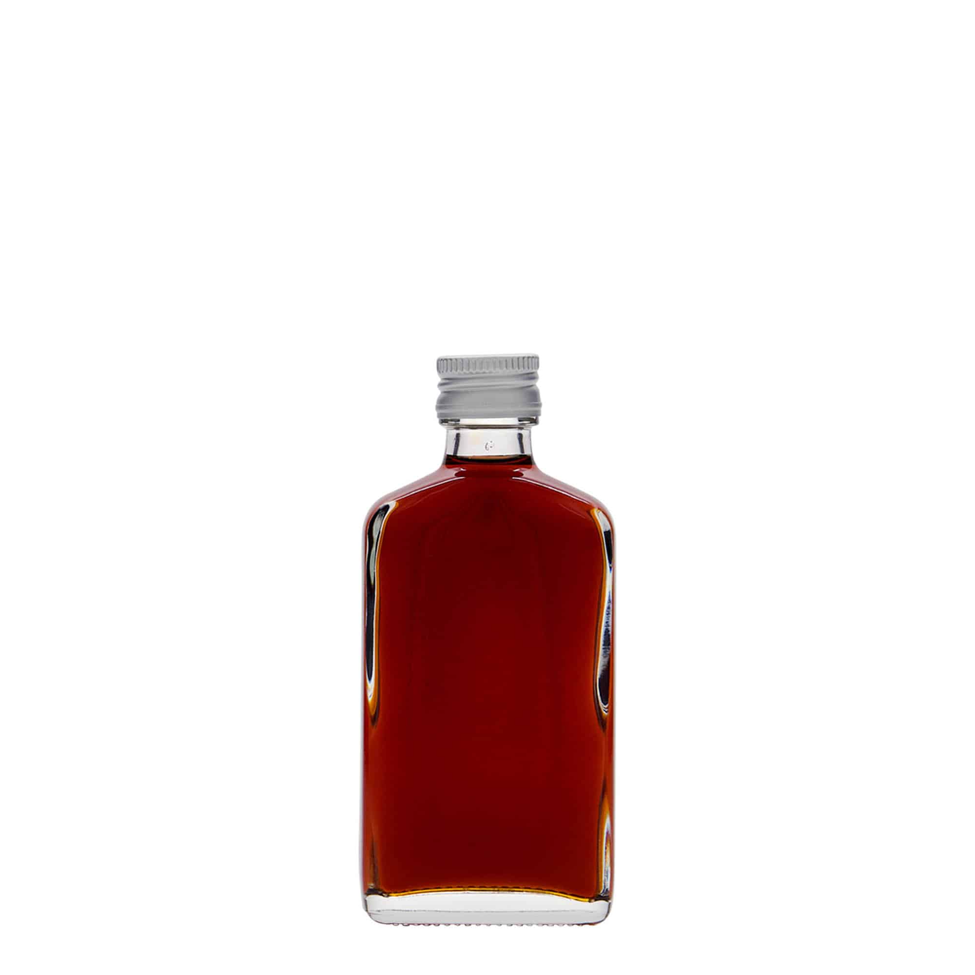 50 ml vrecková fľaša, obdĺžniková, sklená, hrdlo: PP 18
