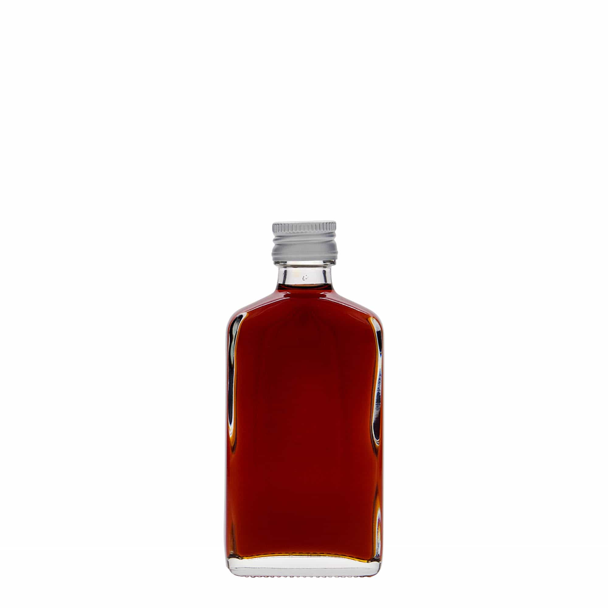 50 ml vrecková fľaštička, obdĺžniková, sklo, hrdlo: PP 18