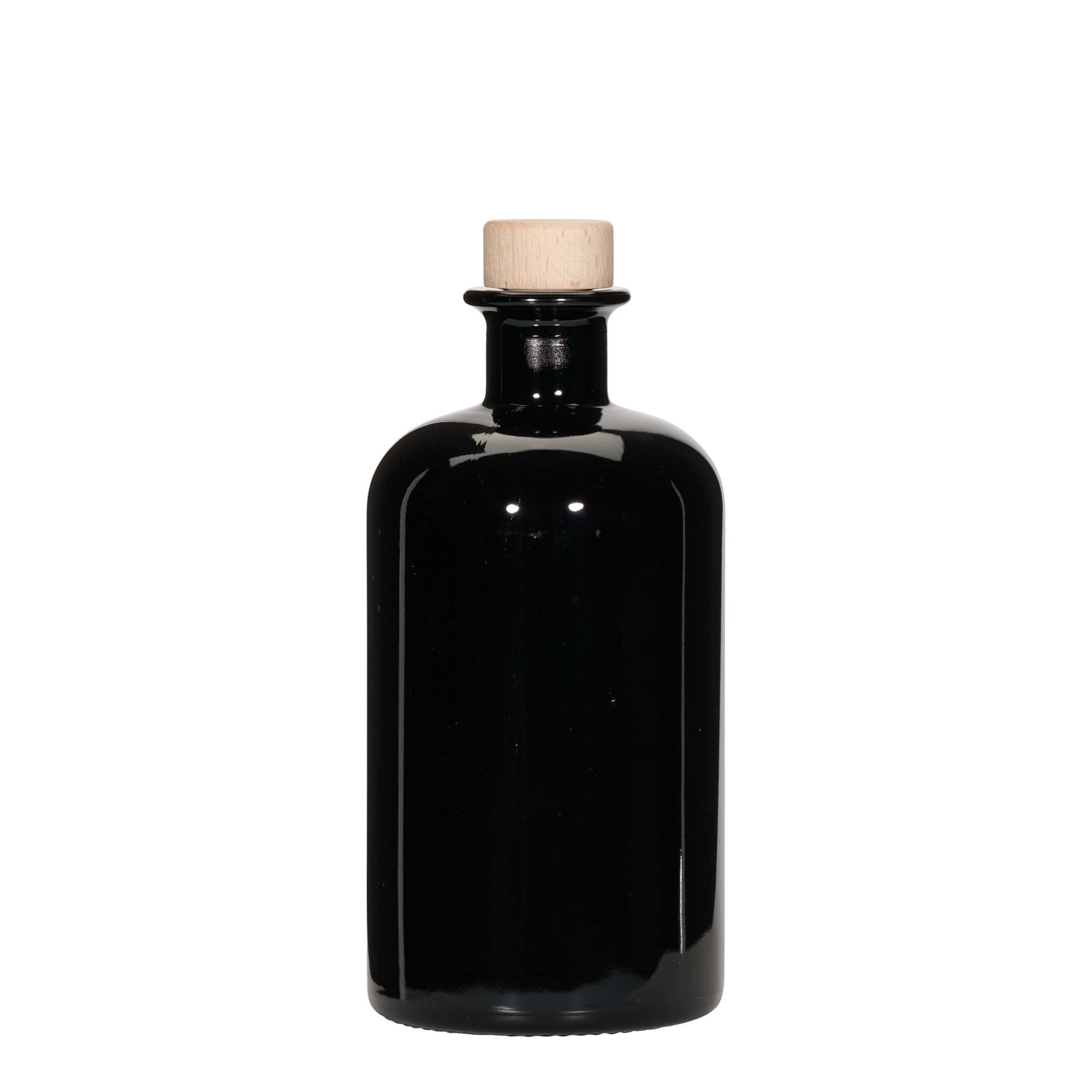 500 ml sklená fľaša lekárnická, čierna farba, hrdlo: korok