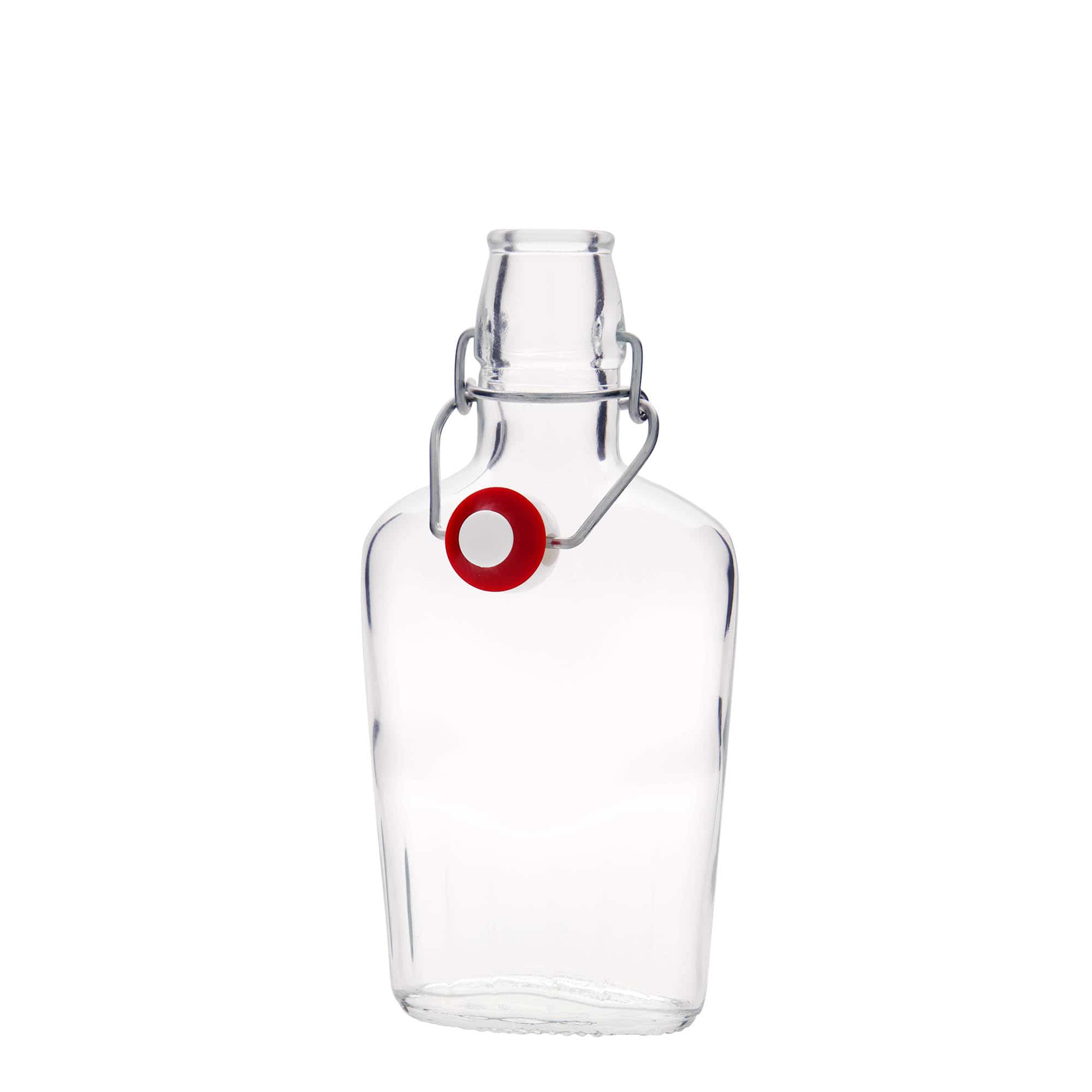 250 ml sklená fľaša „Fiaschetta“, oválna, hrdlo: strmeňový uzáver