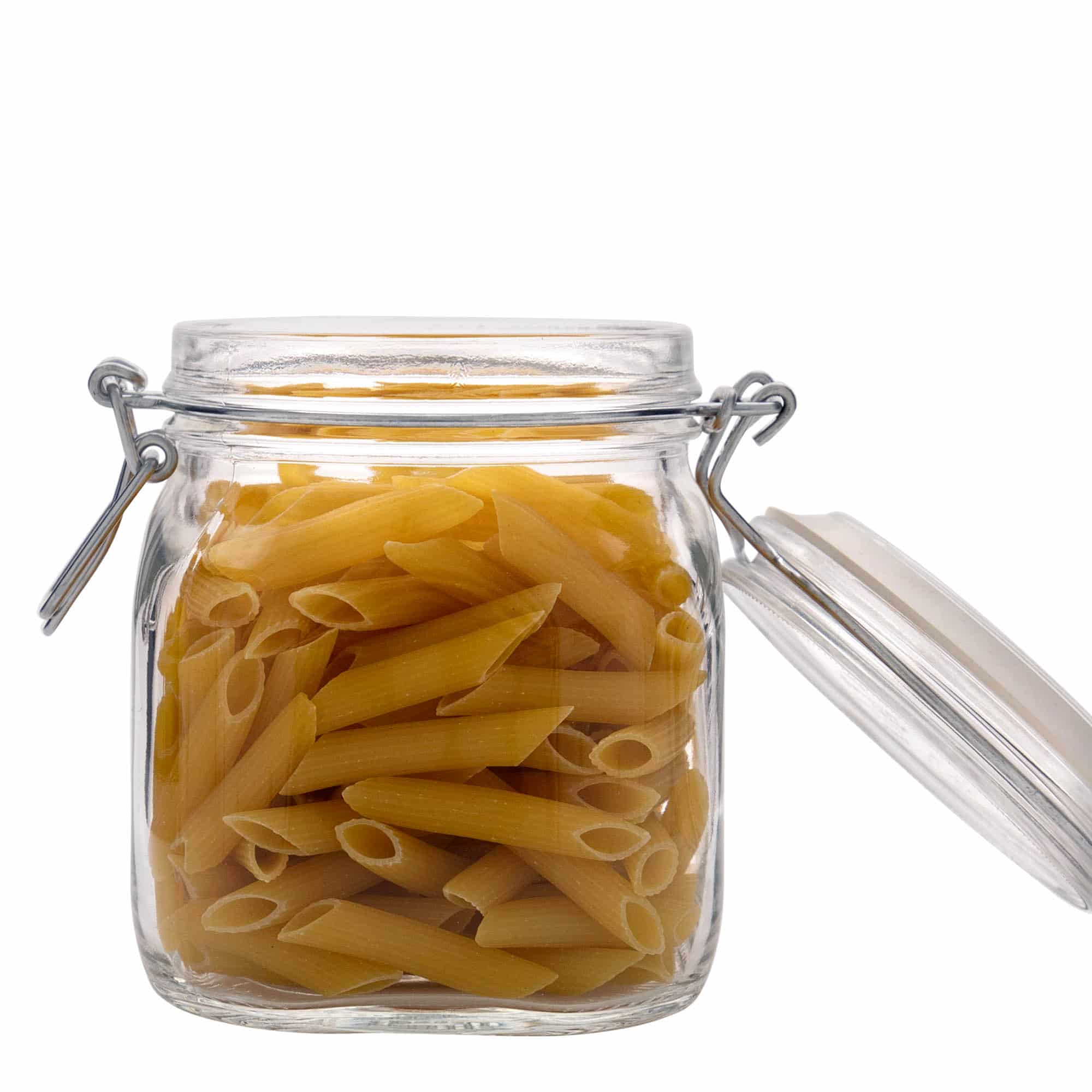 750 ml pohár so strmeňovým uzáverom „Fido“, štvorcový, hrdlo: strmeňový uzáver