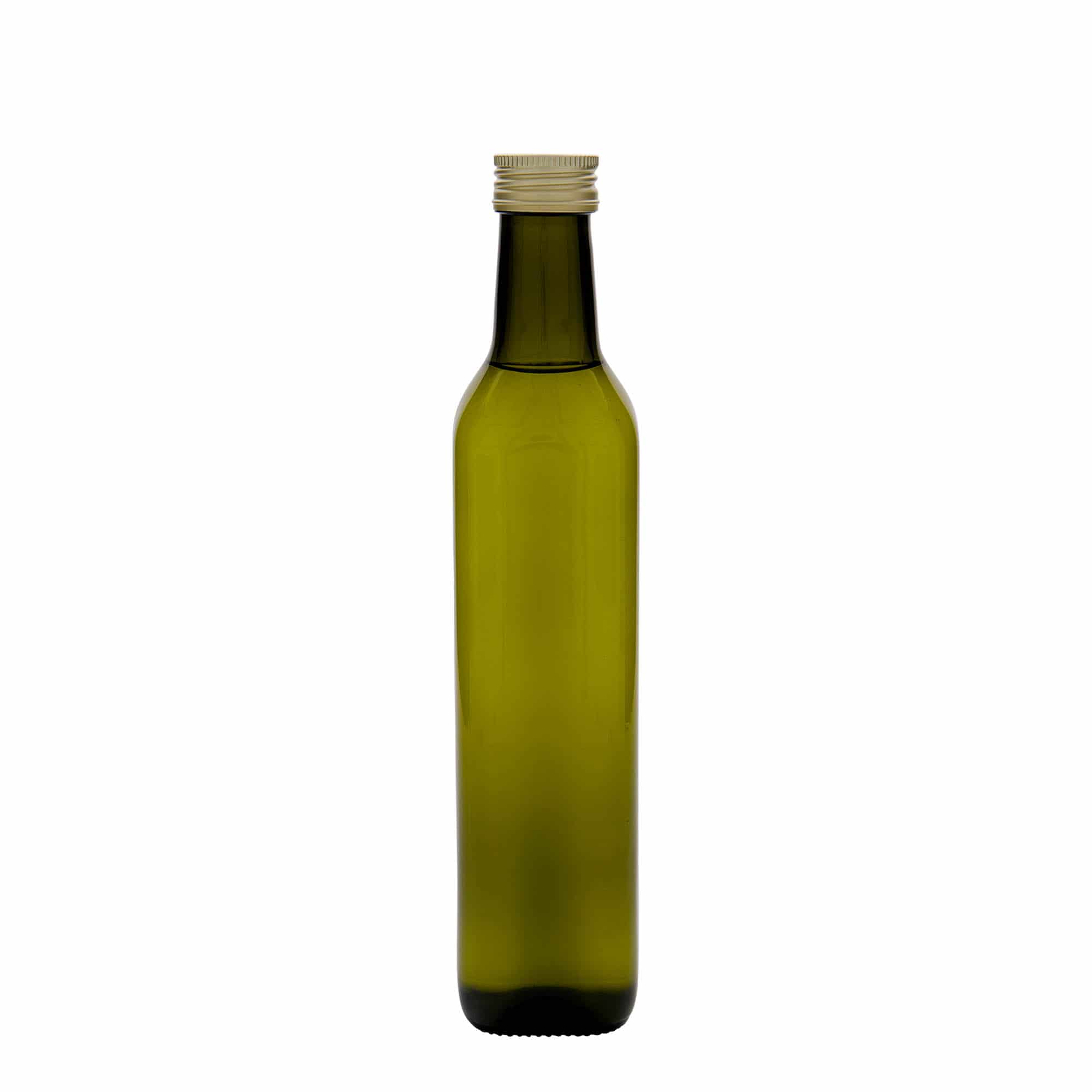 500 ml sklená fľaša „Marasca“, štvorcová, antická zelená farba, hrdlo: PP 31,5