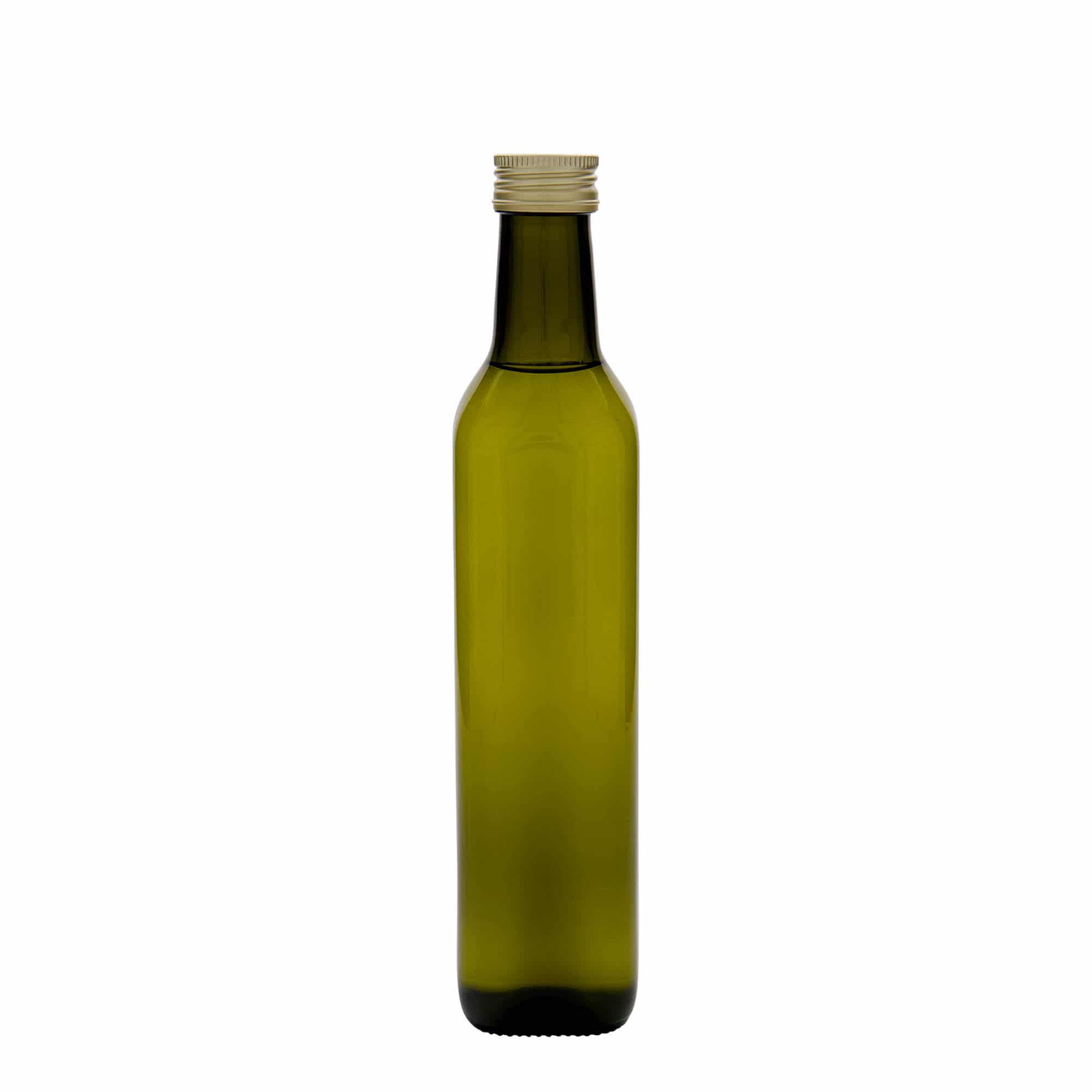 500 ml sklenená fľaša 'Marasca', štvorcová, antikzelená, hrdlo: PP 31,5