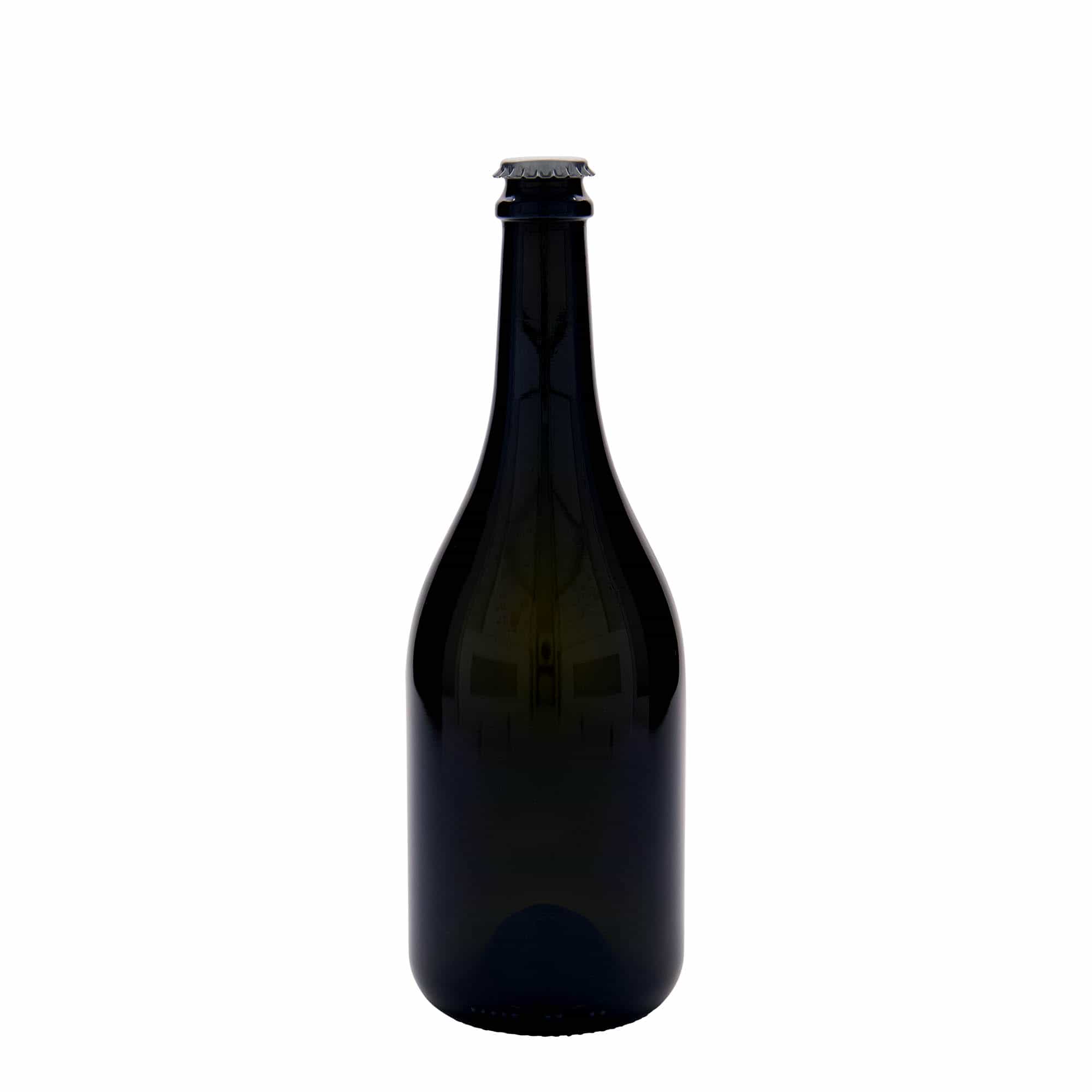 750 ml fľaša na pivo „Horta“, sklená, antická zelená farba, hrdlo: štupeľ