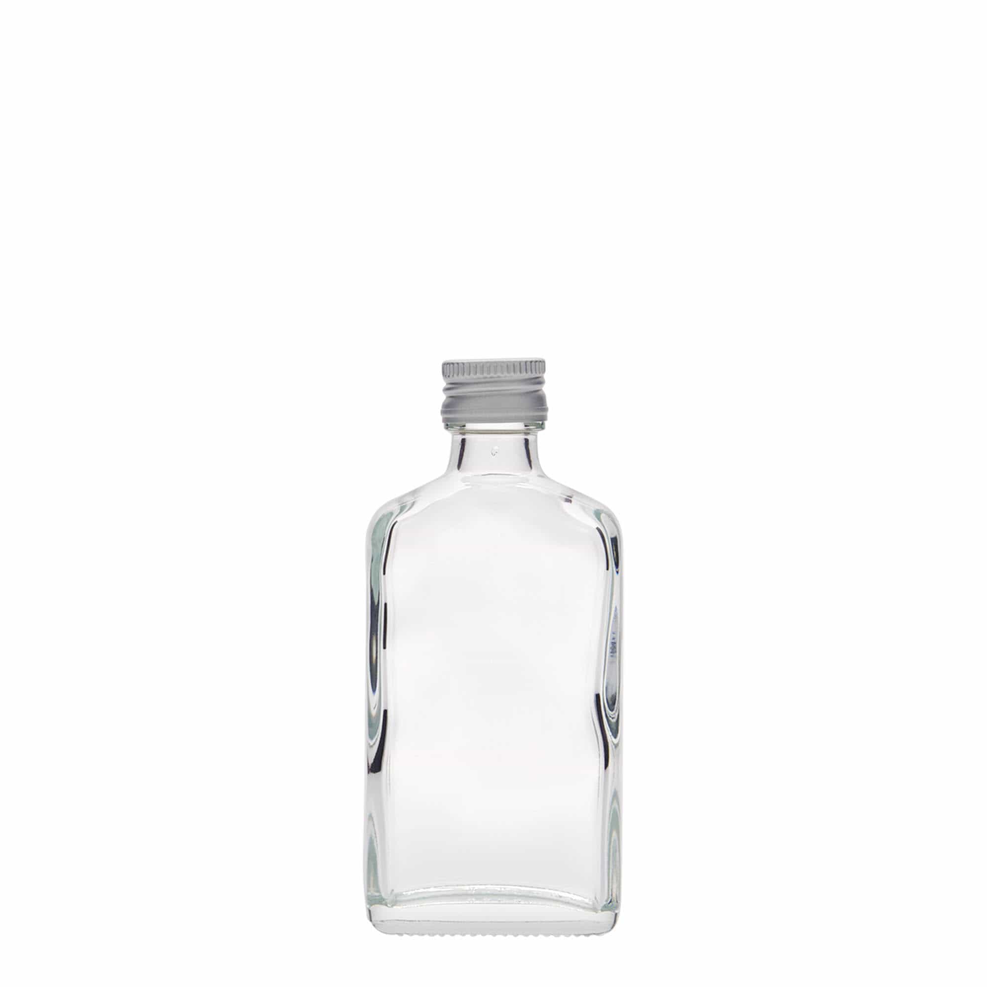 50 ml vrecková fľaštička, obdĺžniková, sklo, hrdlo: PP 18