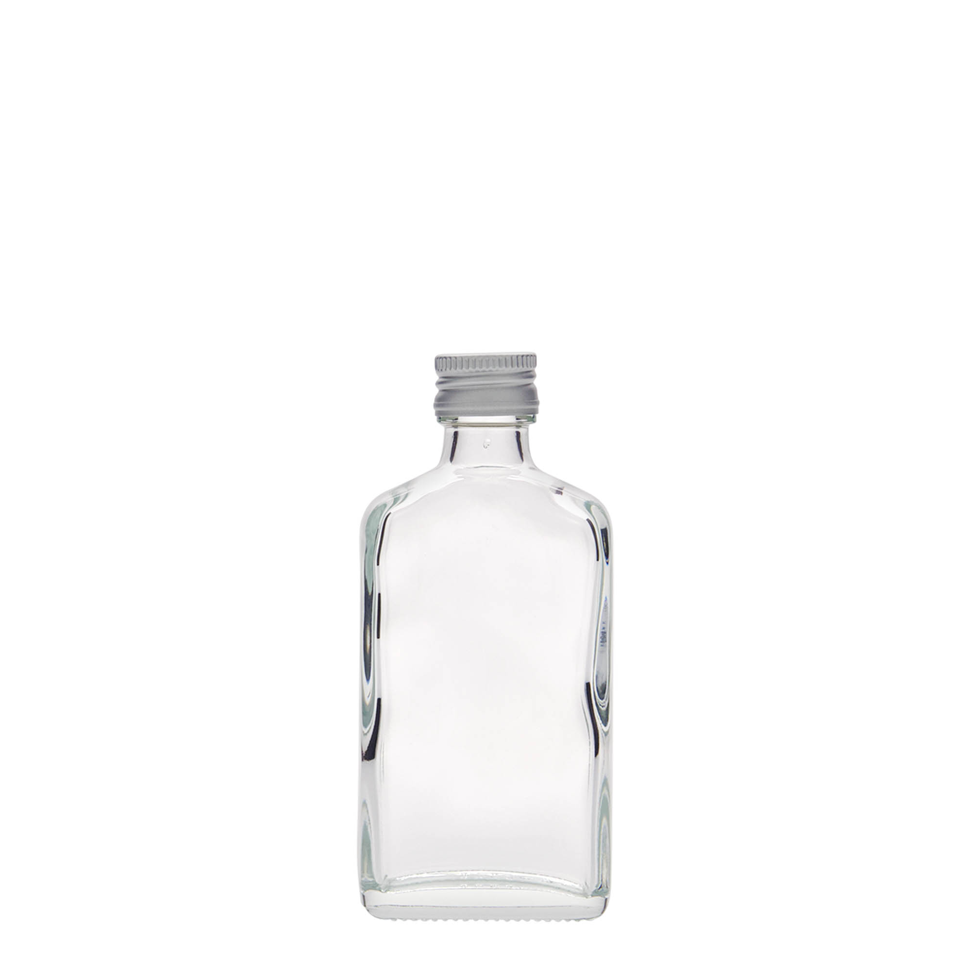 50 ml vrecková fľaštička, obdĺžniková, sklo, hrdlo: PP 18