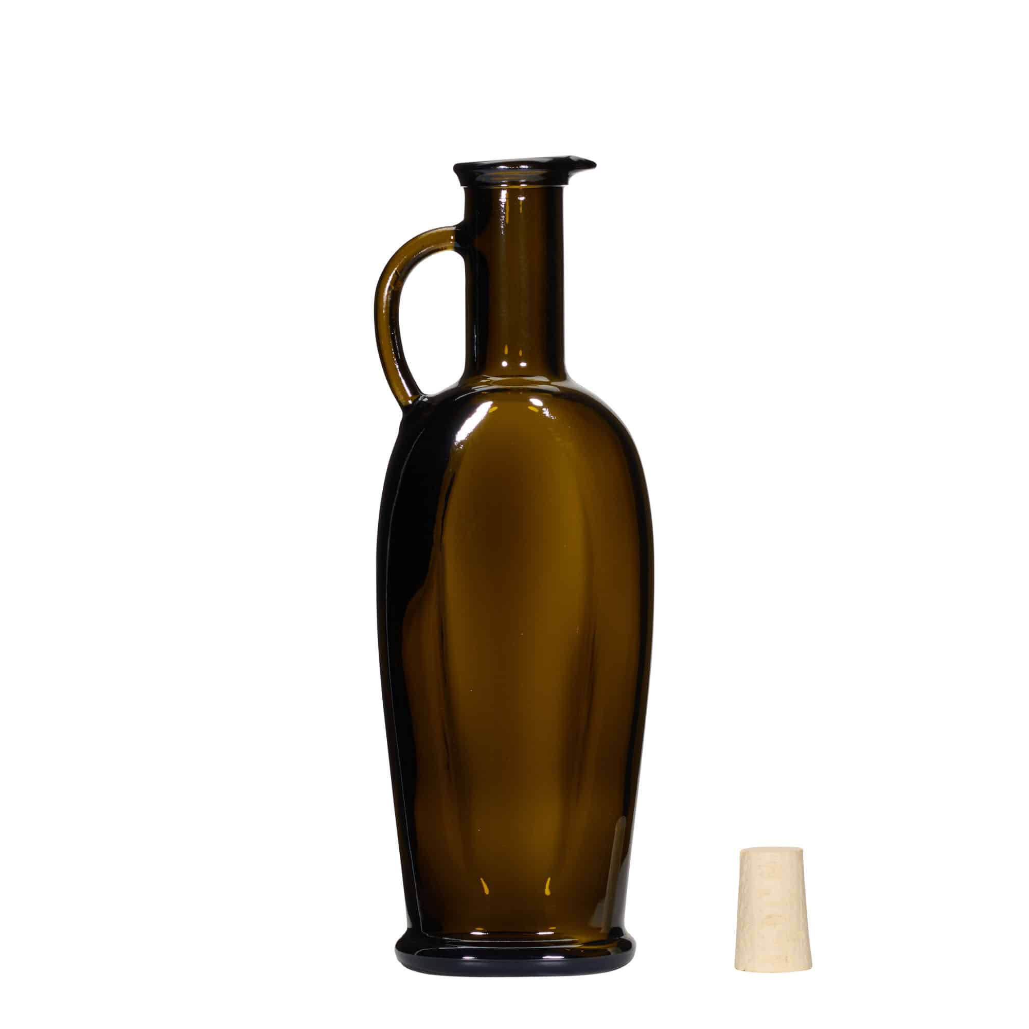 250 ml sklená fľaša „Eleganta“, oválna, antická zelená farba, hrdlo: korok