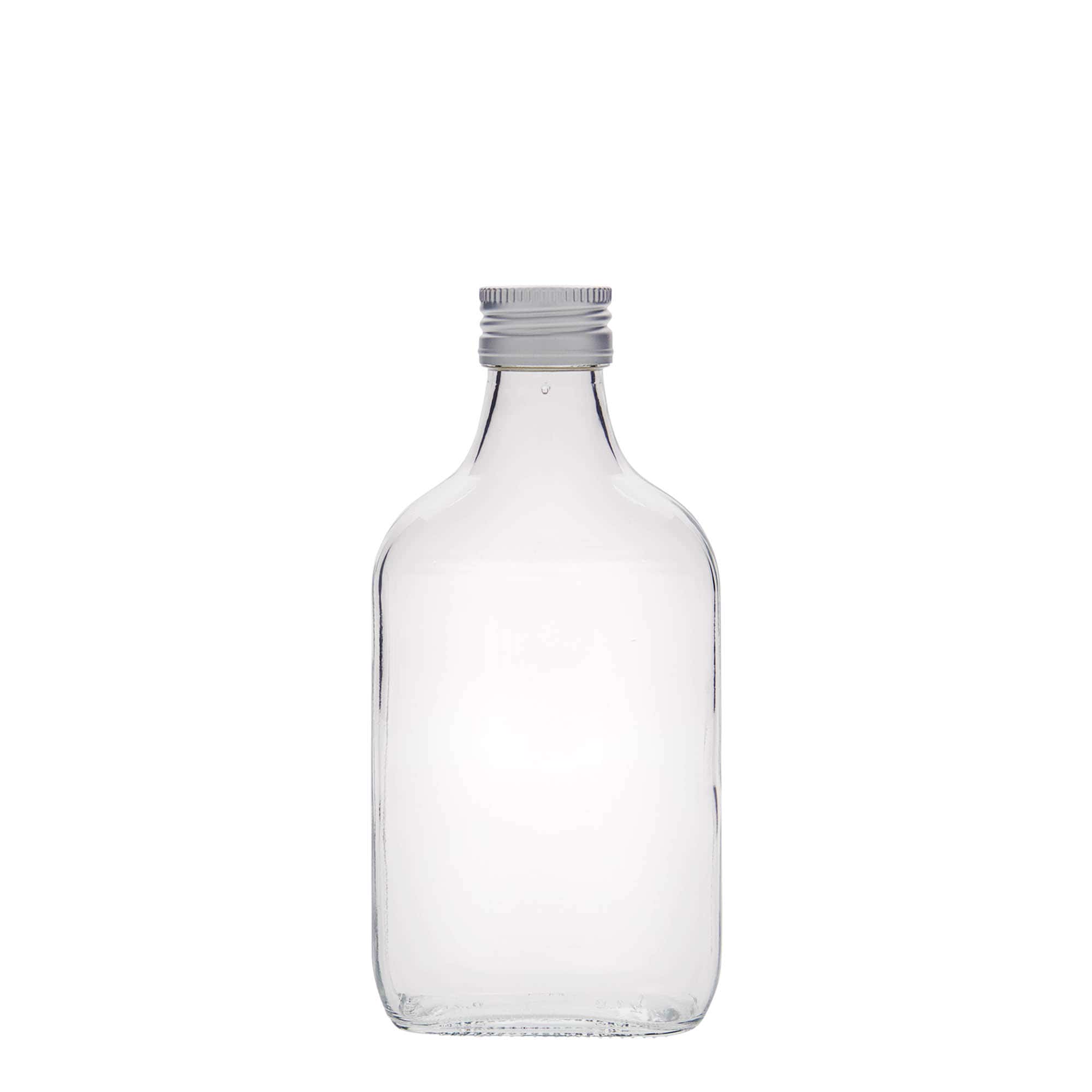 200 ml vrecková fľaša, obdĺžniková, sklená, hrdlo: PP 28