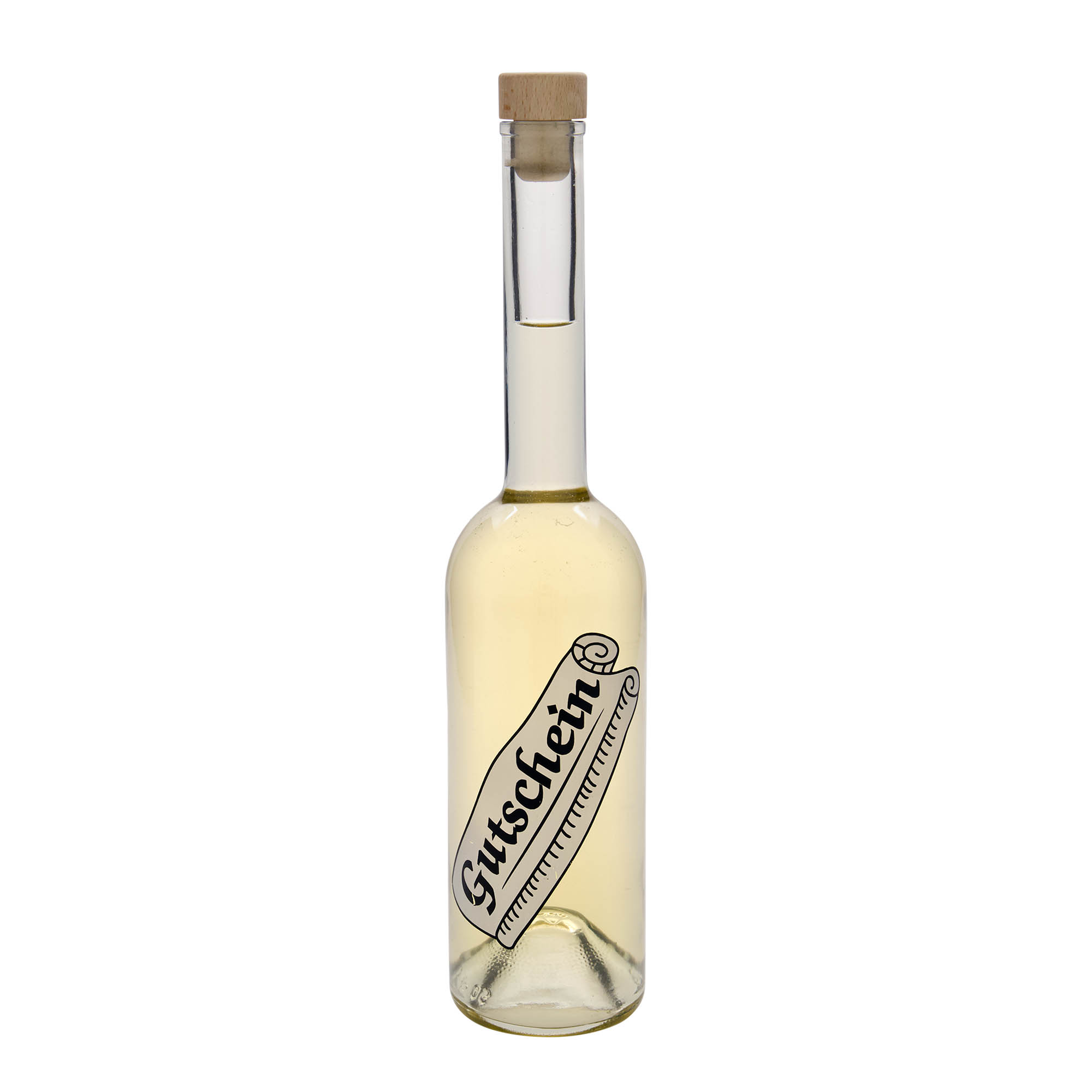 500 ml sklená fľaša „Opera“, motív: poukážka, hrdlo: korok