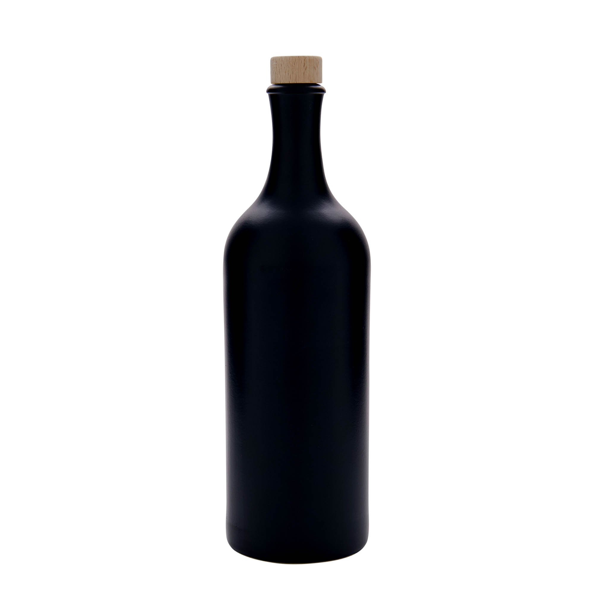 750 ml hlinený džbán s dlhým hrdlom, kamenina, čierny, hrdlo: korok