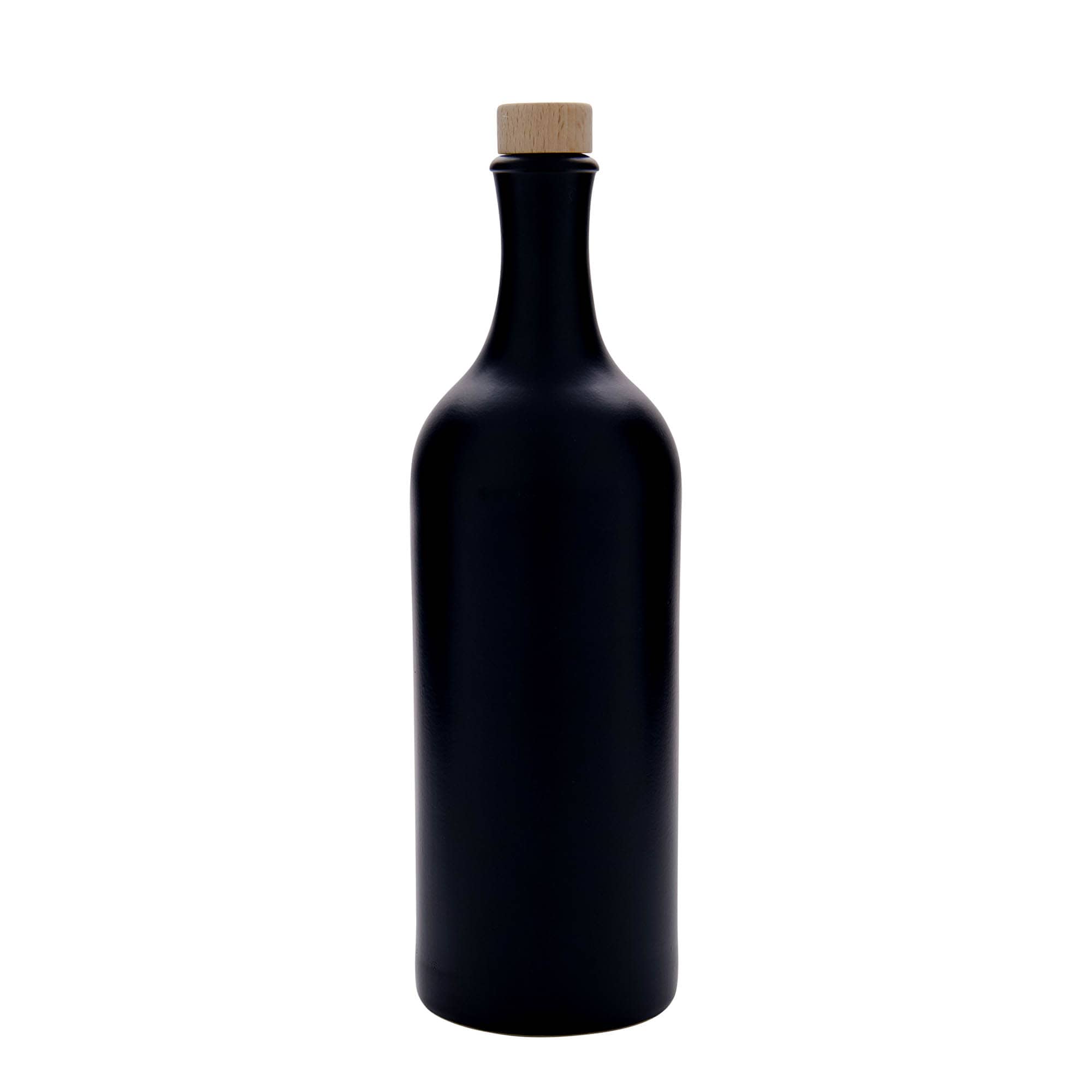 750 ml hlinený džbán s dlhým hrdlom, kamenina, čierny, hrdlo: korok