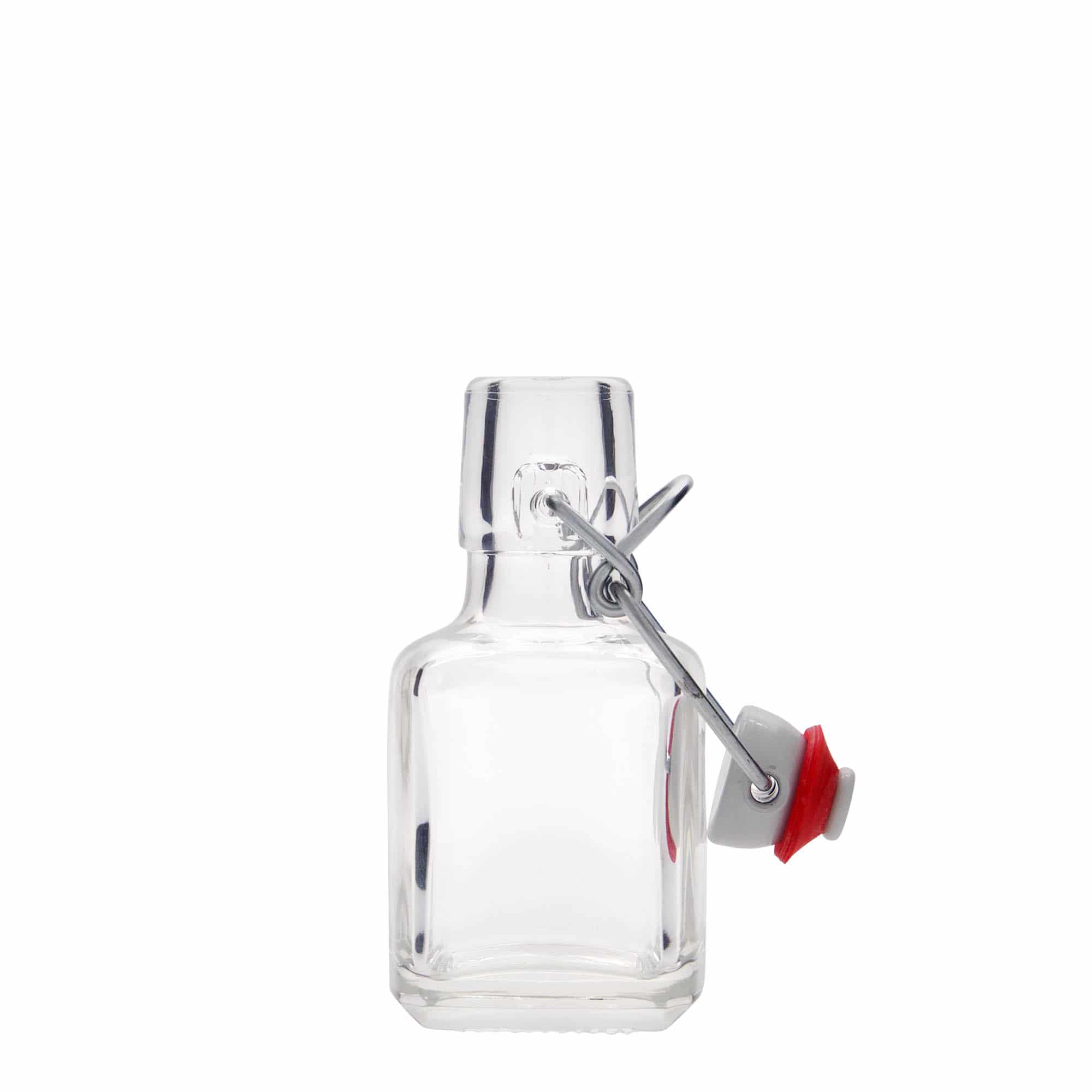 100 ml sklená fľaša „Kubica“, štvorcová, hrdlo: strmeňový uzáver