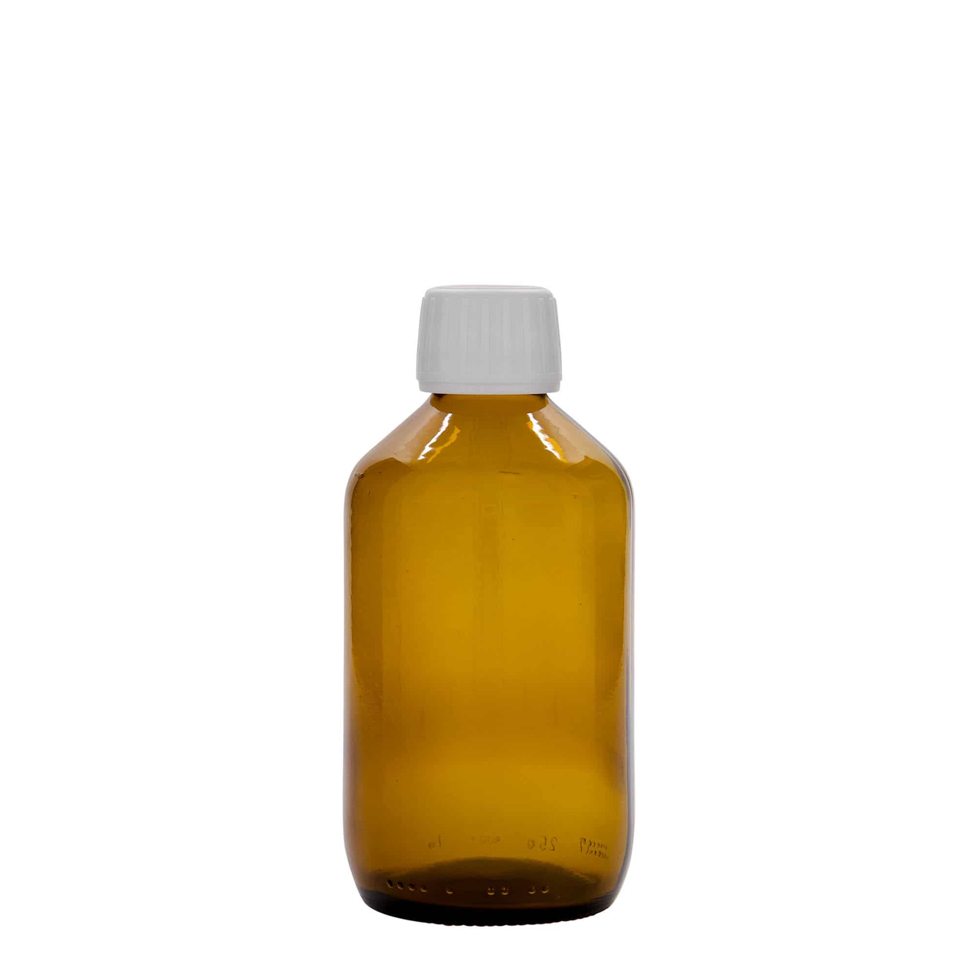 250 ml liekovka, hnedá farba, sklená, hrdlo: PP 28