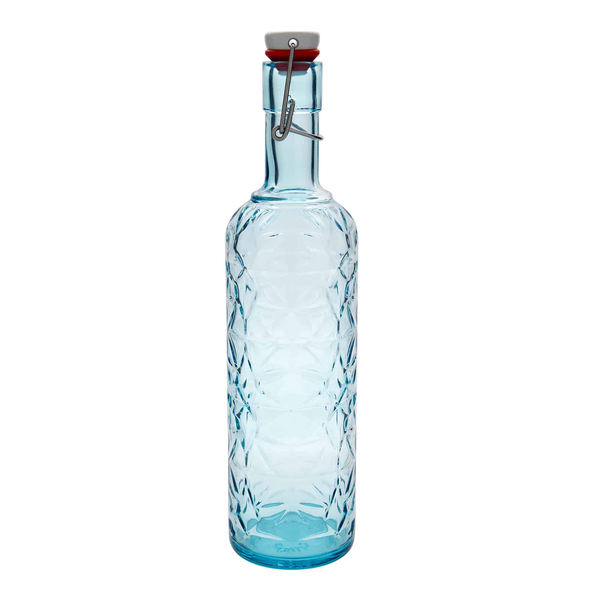 1 000 ml sklená fľaša „Oriente“, azúrová farba, hrdlo: strmeňový uzáver 1 000 ml sklená fľaša „Oriente“, azúrová farba, hrdlo: strmeňový uzáver