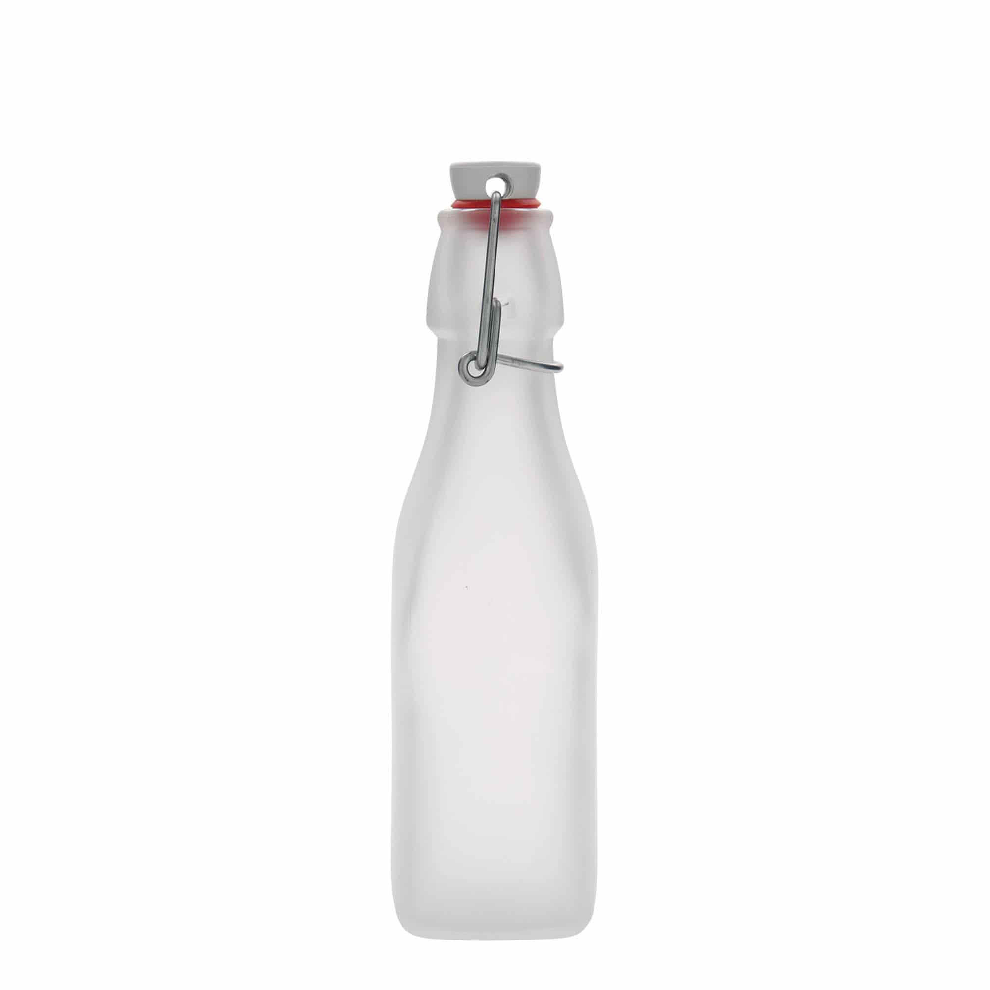 250 ml sklená fľaša „Swing, štvorcová, biela farba, hrdlo: strmeňový uzáver 250 ml sklená fľaša „Swing, štvorcová, biela farba, hrdlo: strmeňový uzáver