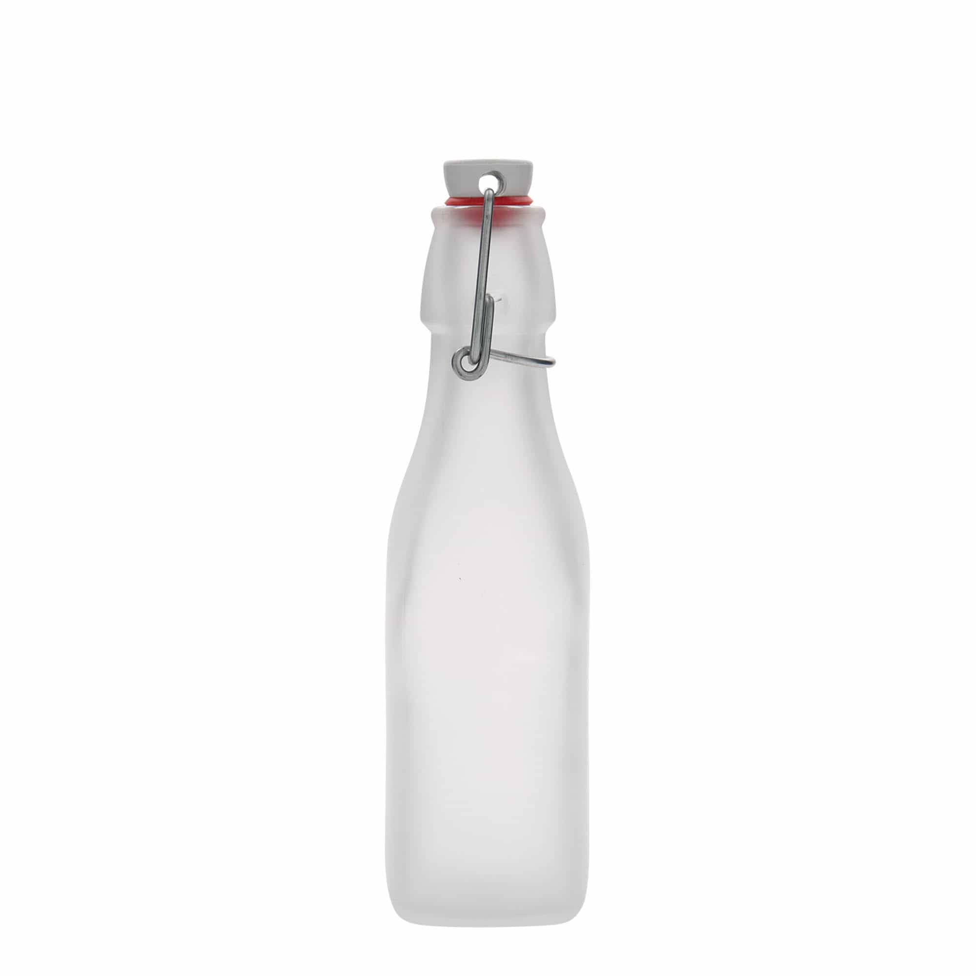 250 ml sklenená fľaša 'Swing, štvorcová, biela, hrdlo: pákové uzáver