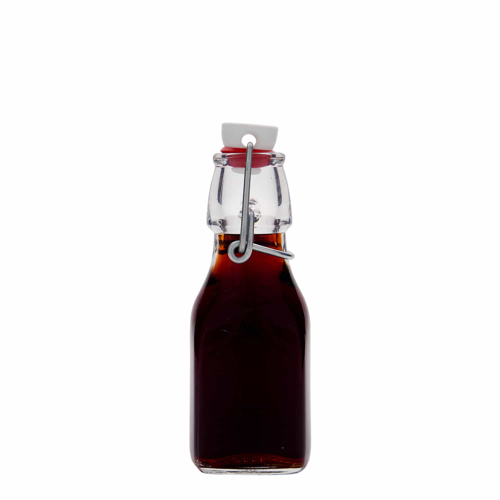 125 ml sklená fľaša „Swing“, štvorcová, hrdlo: strmeňový uzáver