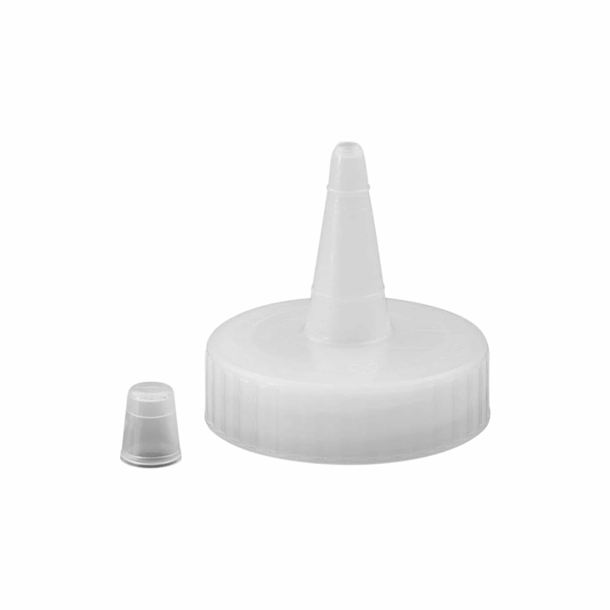 Skrutkovací uzáver špička na zdobenie, PP plast, biela farba, pre hrdlo: GPI 38/400
