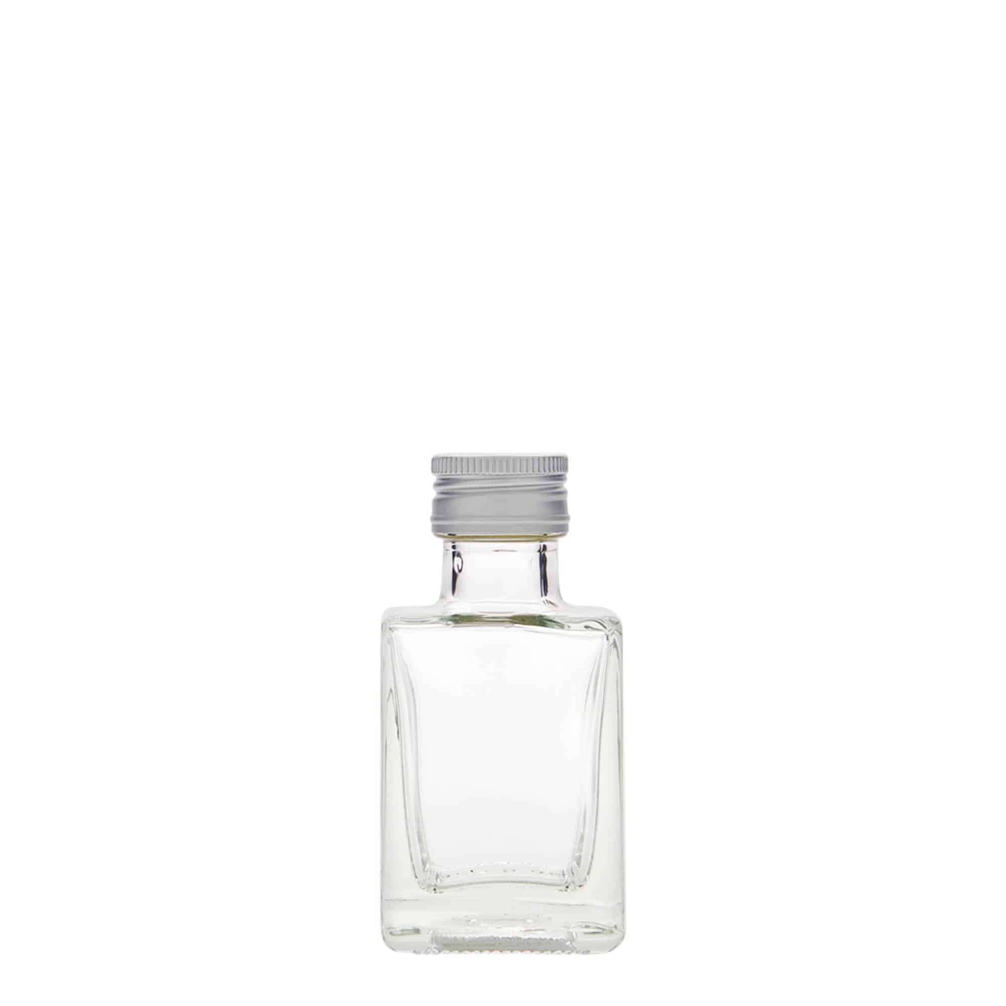 50 ml sklená fľaša „Cube“, štvorcová, hrdlo: PP 24
