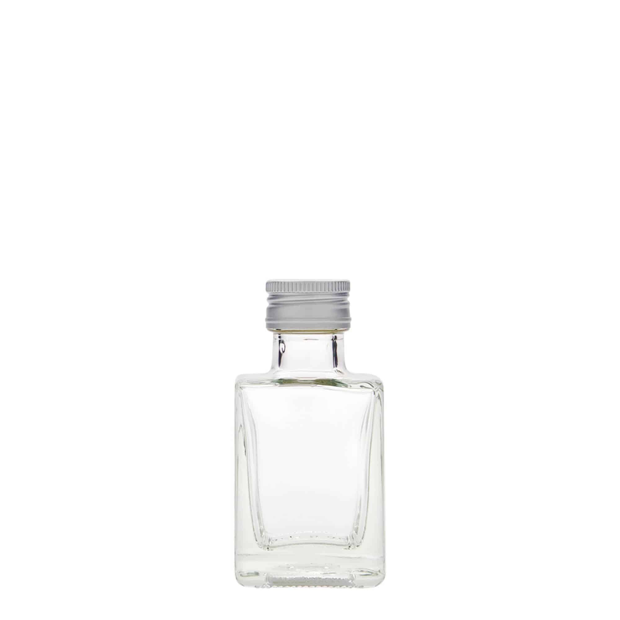 50 ml sklenená fľaša 'Cube', štvorcová, hrdlo: PP 24