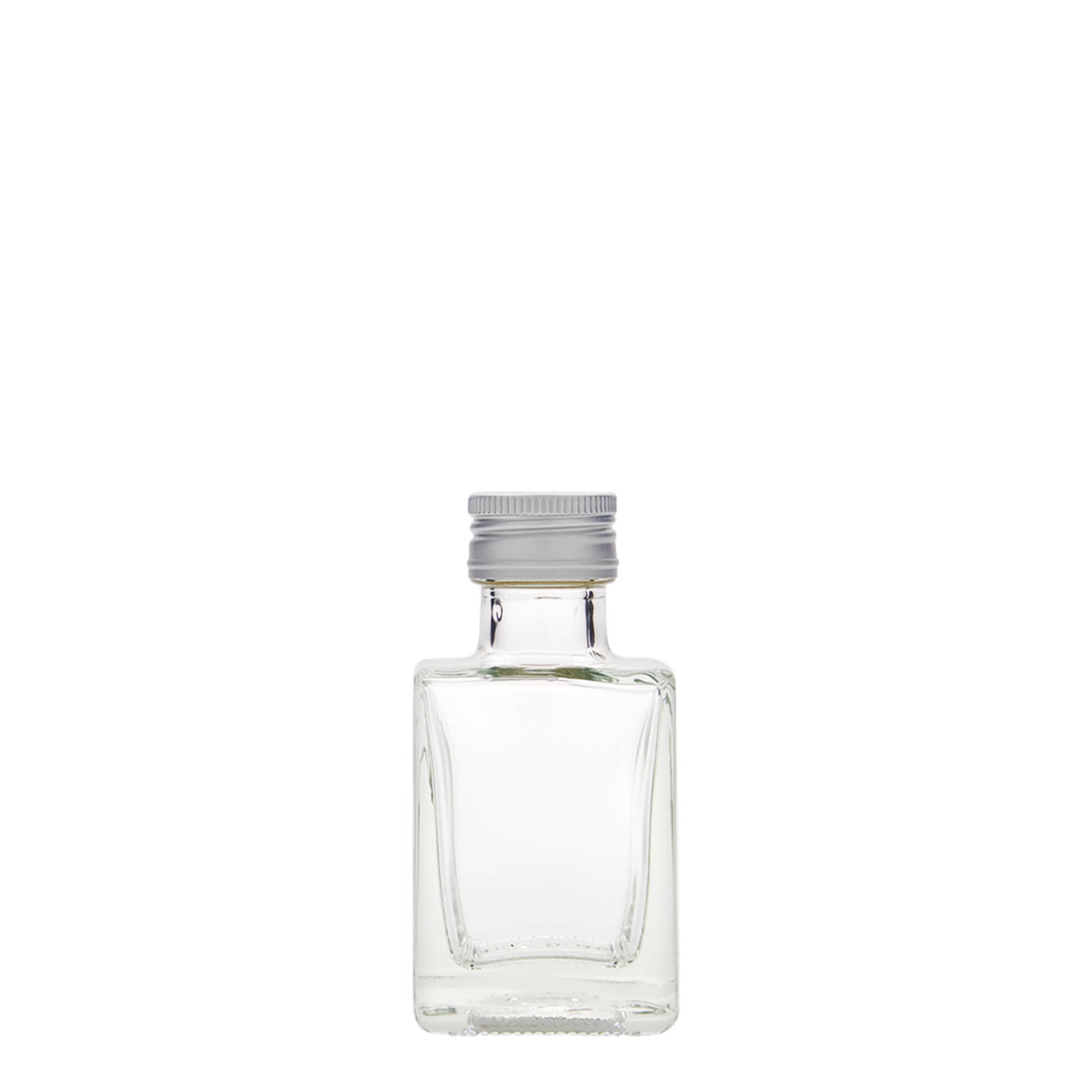 50 ml sklenená fľaša 'Cube', štvorcová, hrdlo: PP 24