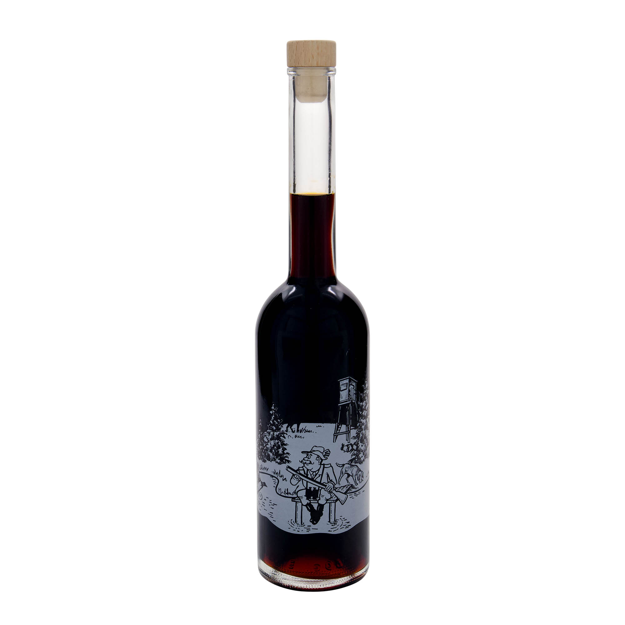500 ml sklená fľaša „Opera“, motív: poľovník, hrdlo: korok