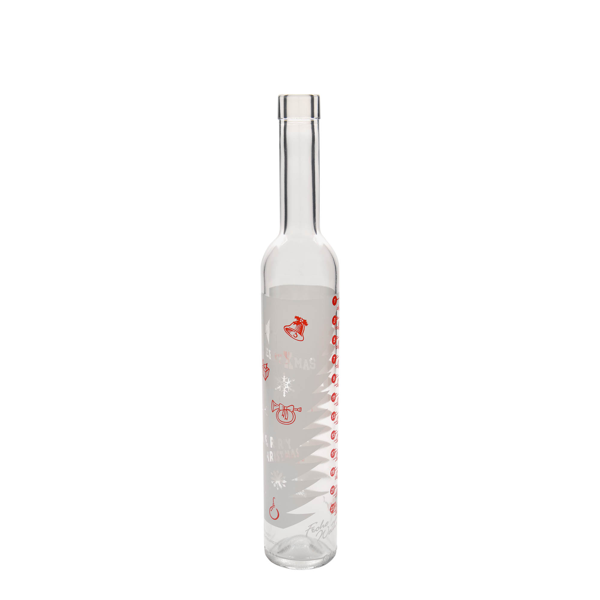500 ml sklenená fľaša Maximo potlačená „Adventný kalendár“, hrdlo: korkové 500 ml sklenená fľaša Maximo potlačená „Adventný kalendár“, hrdlo: korkové