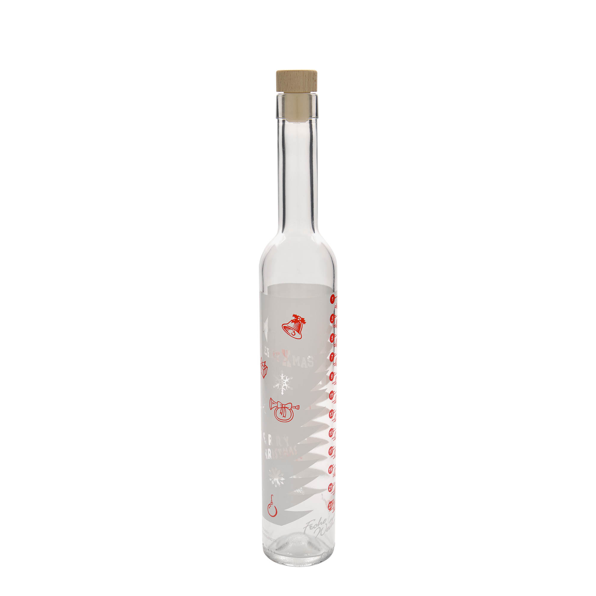 500 ml sklenená fľaša Maximo potlačená „Adventný kalendár“, hrdlo: korkové 500 ml sklenená fľaša Maximo potlačená „Adventný kalendár“, hrdlo: korkové