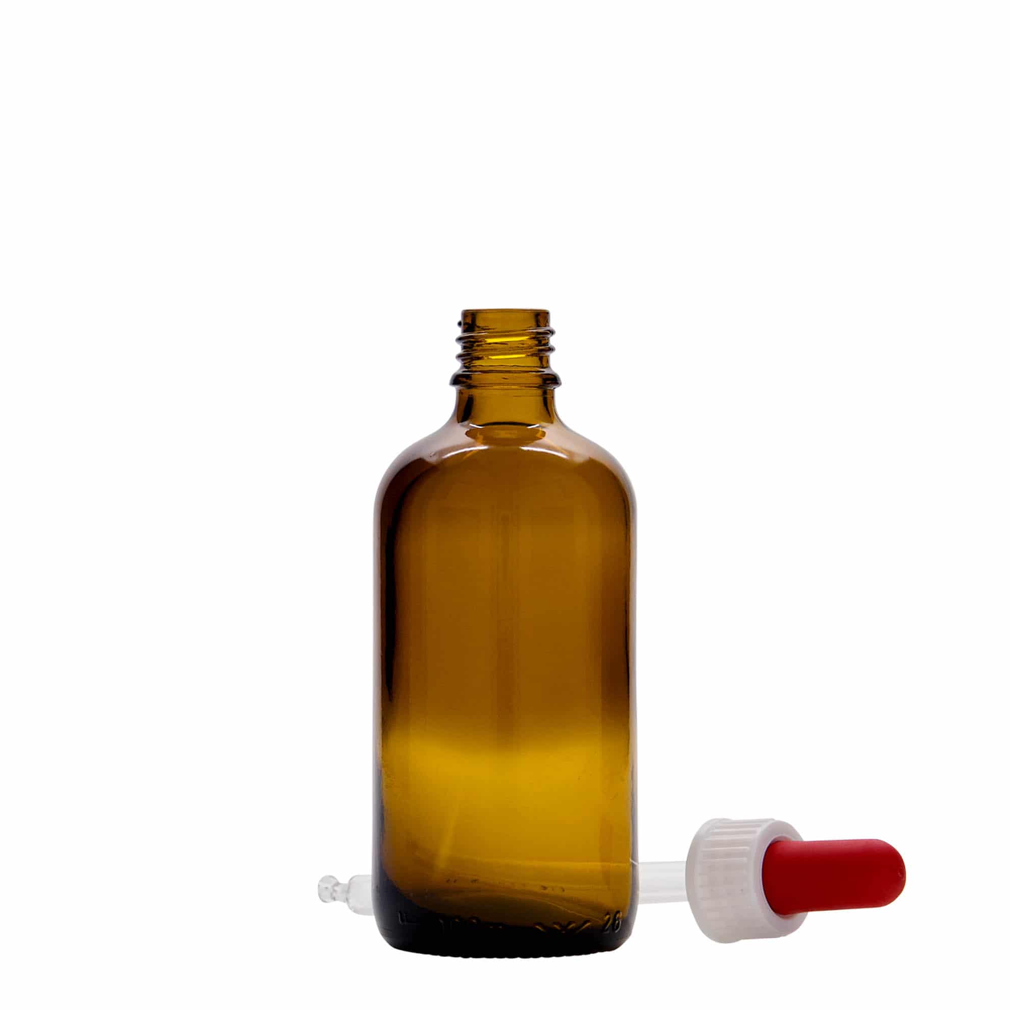 100 ml fľaštička s kvapkadlom, lekárska, sklo, hnedo-červená, hrdlo: DIN 18