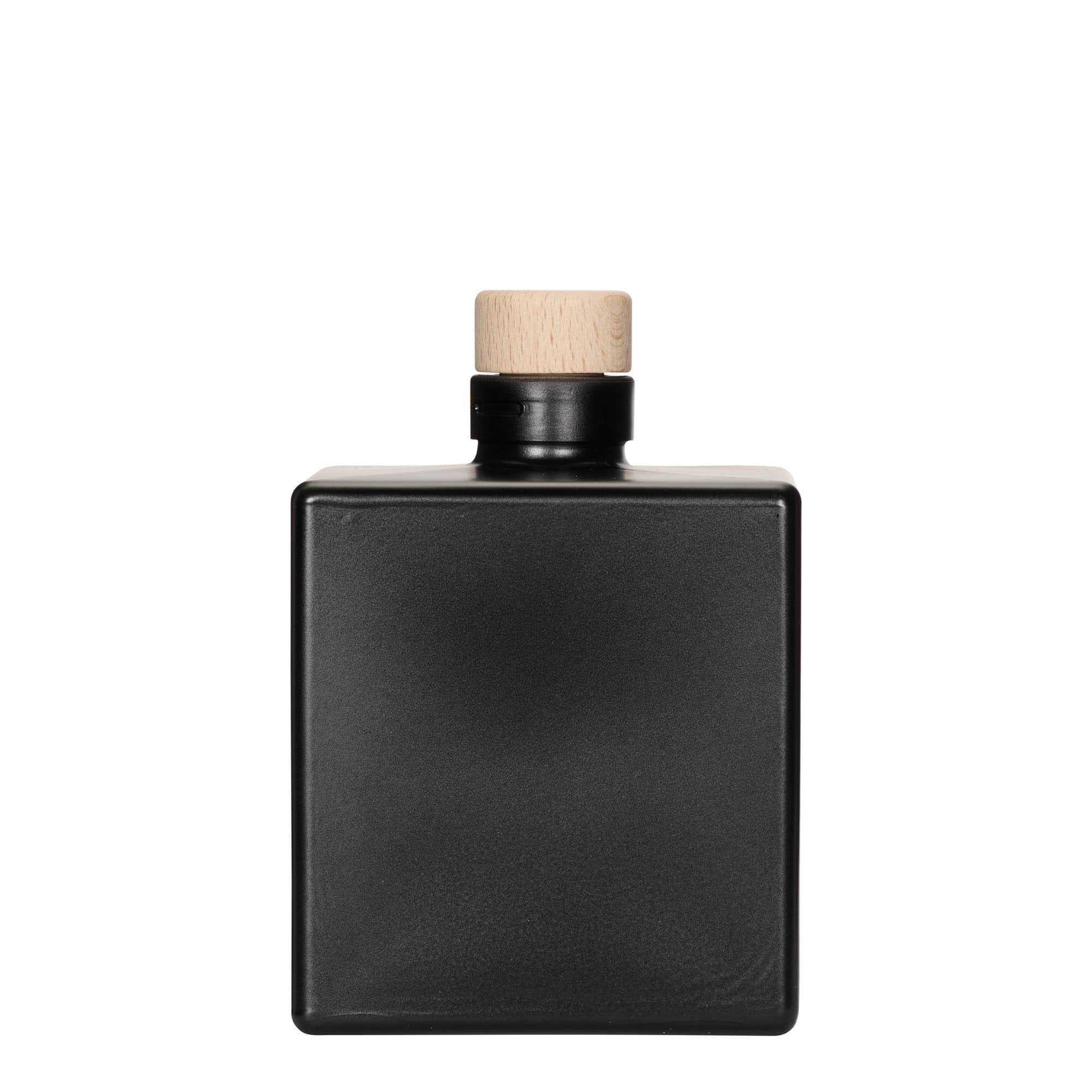500 ml sklená fľaša „Cube“, štvorcová, čierna farba, hrdlo: korok