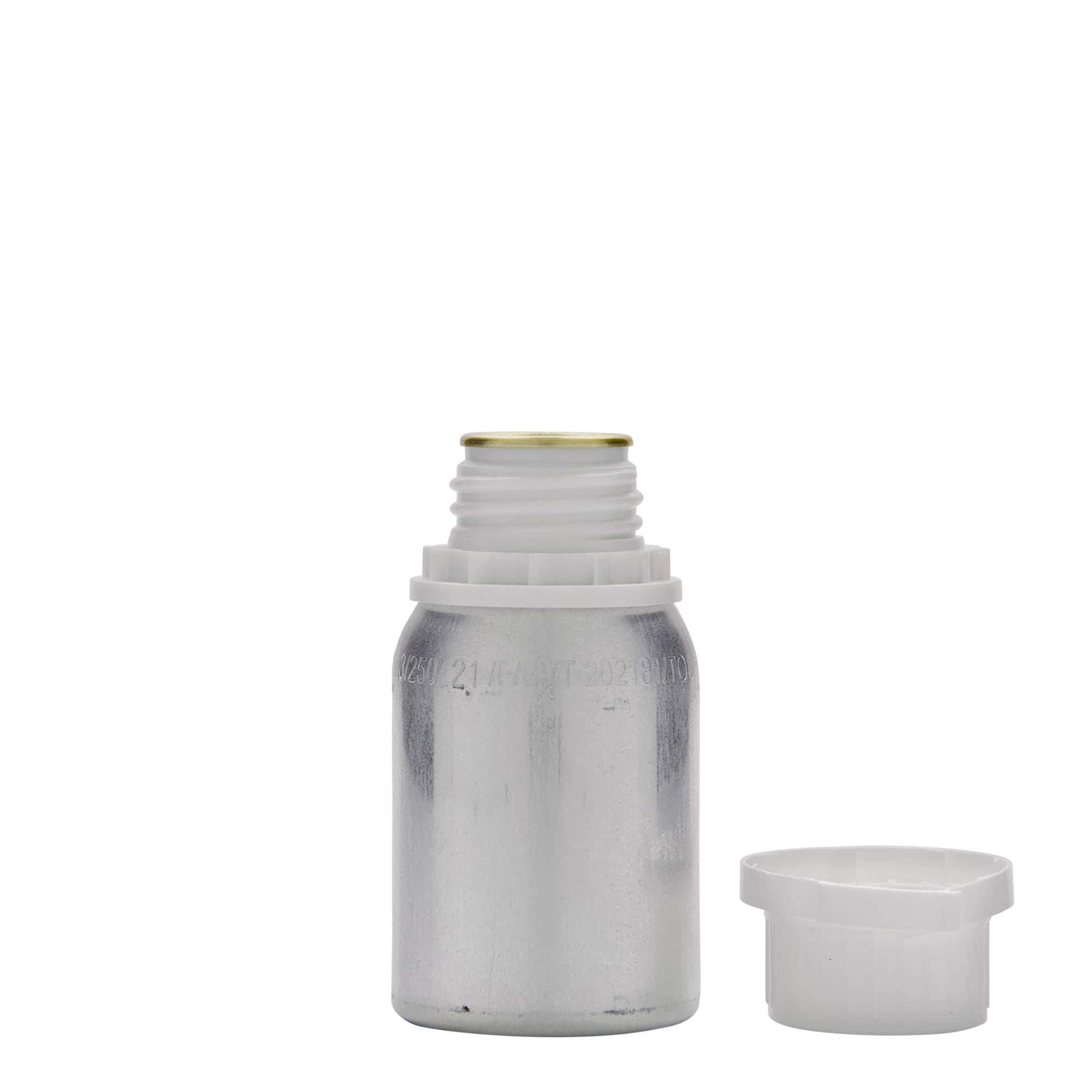 125 ml hliníková fľaša, kov, strieborná, hrdlo: DIN 32