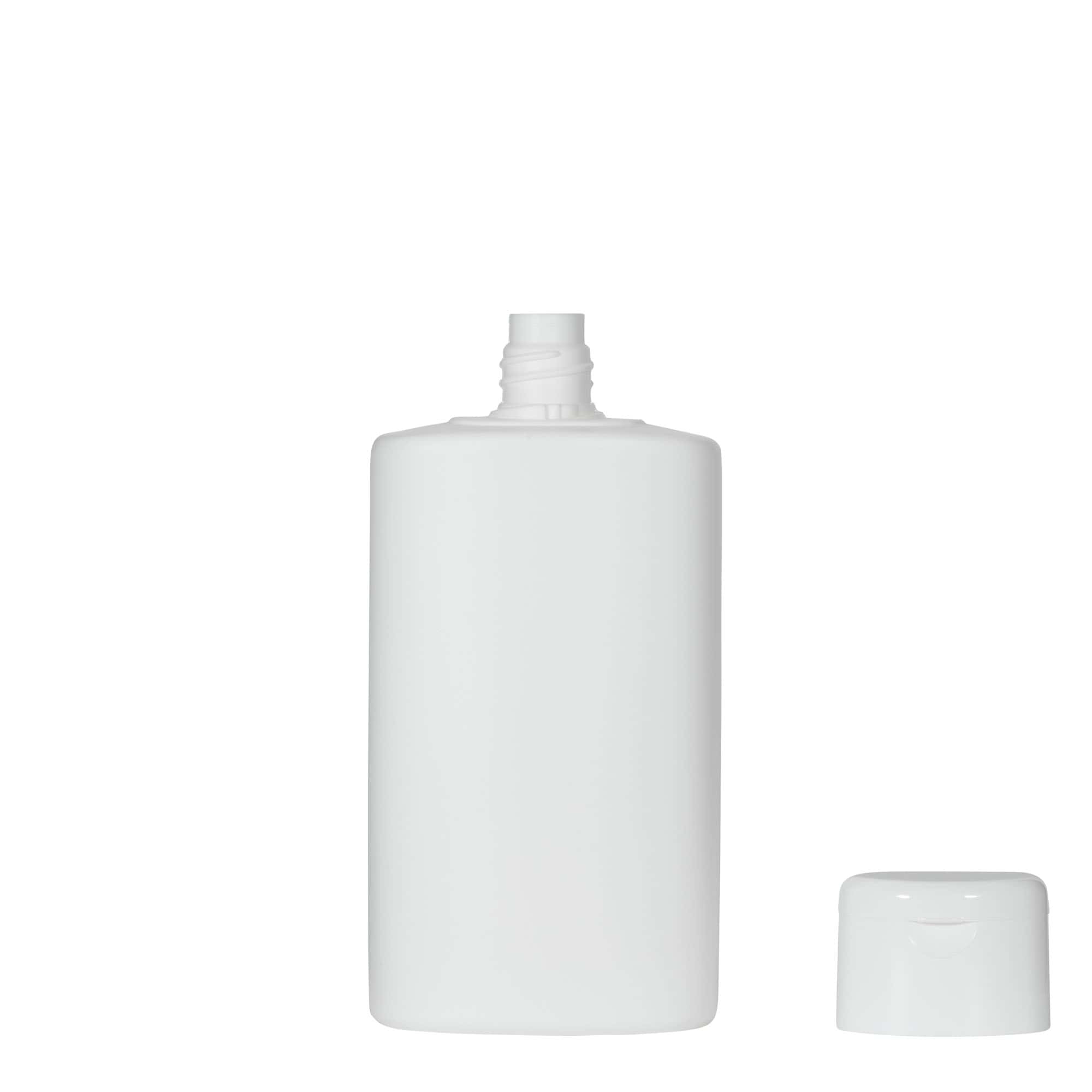250 ml plastová fľaša „Indy“, oválna, HDPE, biela farba, hrdlo: skrutkovací uzáver