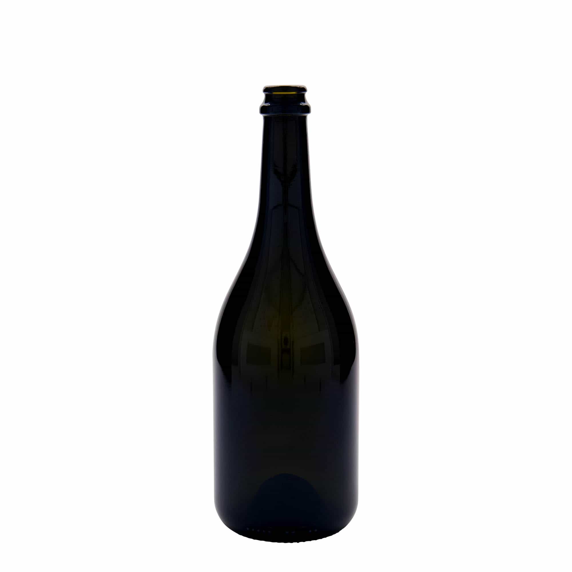 750 ml fľaša na pivo „Horta“, sklená, antická zelená farba, hrdlo: štupeľ
